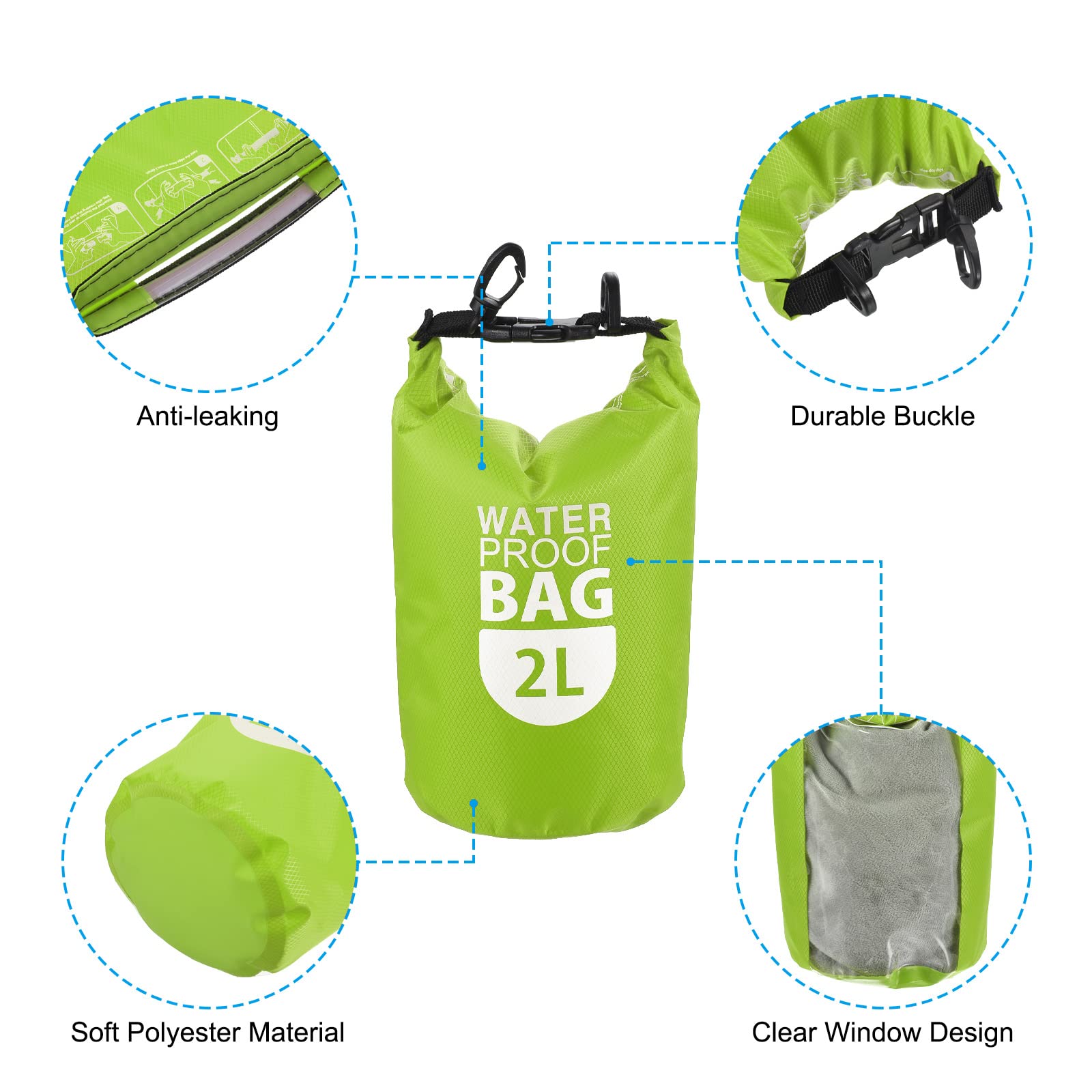 PATIKIL Floating Waterproof Dry Bag, 2L Outdoor Float Dry Bag Roll Backpack with Clear Window for Boating Rafting Kayaking Green - Image 4