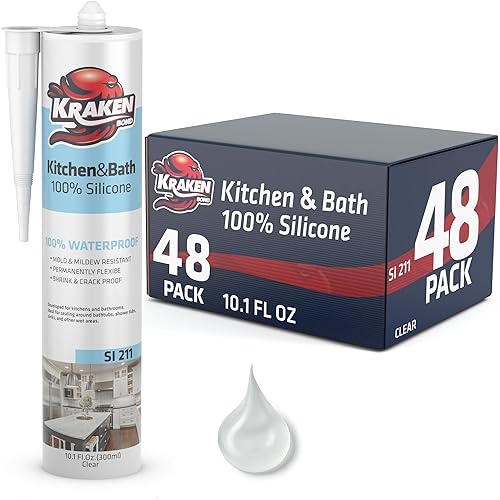 Miniatura 7 de Kraken Bond Calafateo de silicona 100% blanca  (2 x 10.1 onzas líquidas) sellador de silicona impermeable para cocina, baño, bañera, ducha,