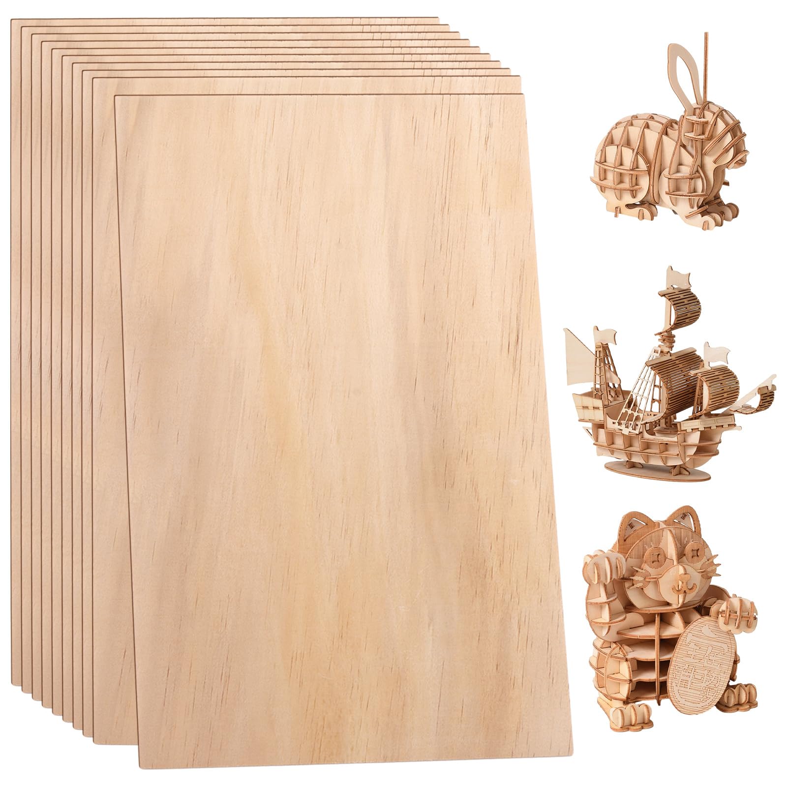 VIDETOL 10 Pcs Balsa Wood Sheets, 400x250x5mm Plywood Sheets, Unfinished Basswood Sheets for DIY Crafts Projects, Woodcraft Model, Pyrography, Painting and Engraving