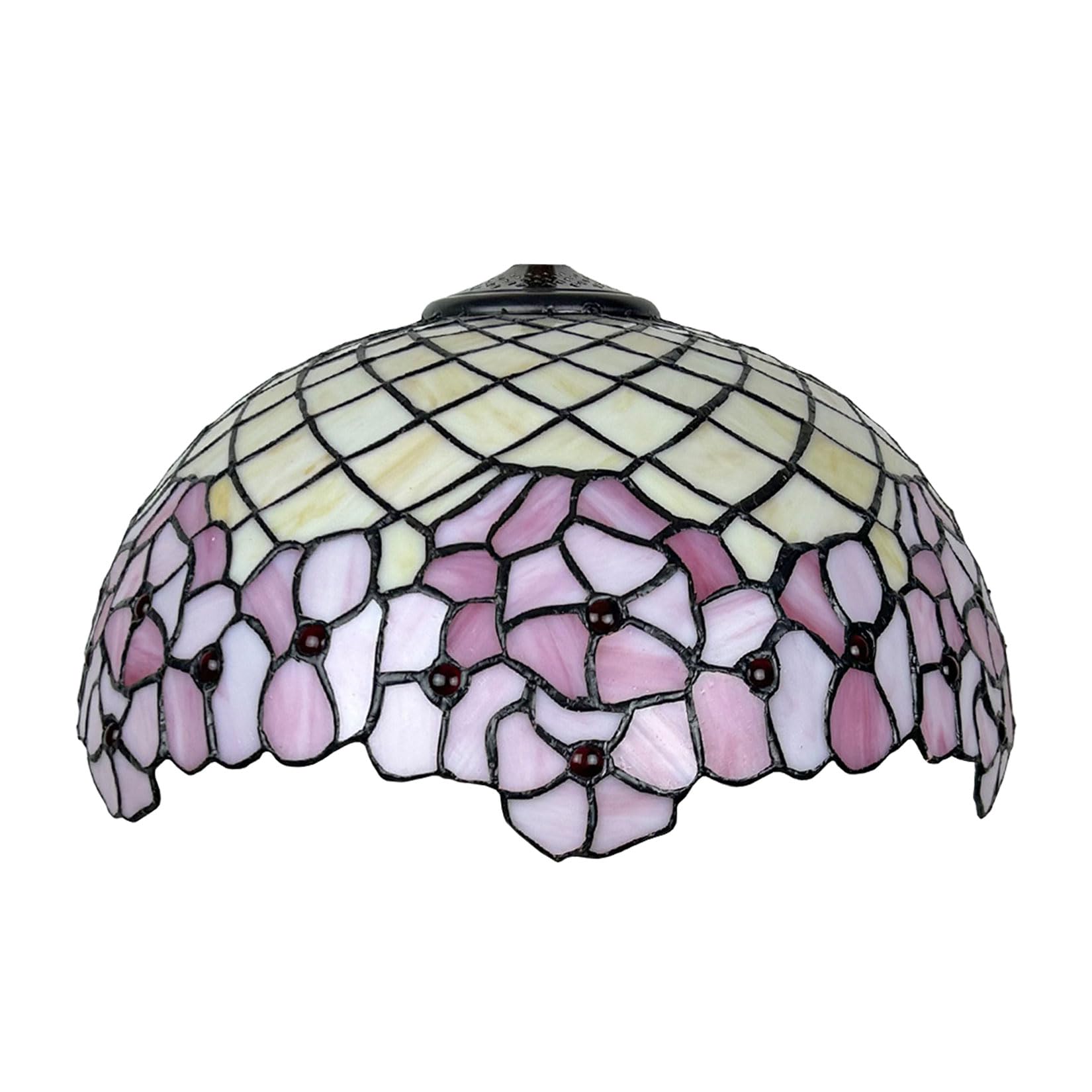 SaryEdge 16-Inch Tiffany Style Lamp Shade Replacement Only, Pink Floral Stained Glass Lampshade, Pastoral Retro Lampshades Accessories Suitable for Table lamp Pendant Lights Floor Lamp，