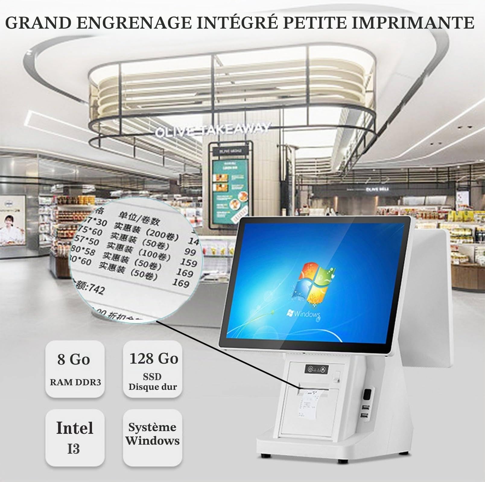 Caisse enregistreuse électronique, écran Tactile 15,6 Pouces, SSD 64 Go, Windows 10 pour commerces de détail, Restaurants et magasins.