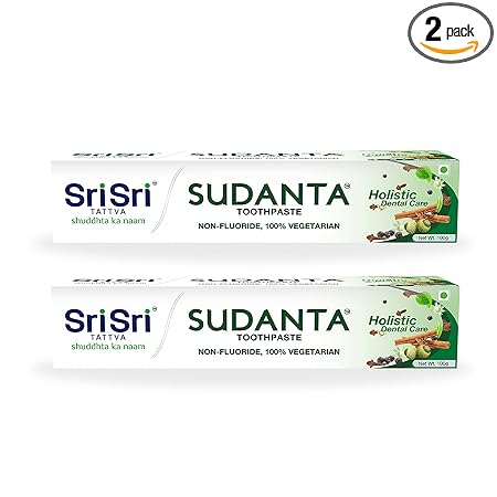 Sri Sri Tattva Sudanta Herbal Toothpaste - All Natural, Fluoride Free Tooth Paste with Cloves, Cinnamon, Bakul & More - 100g (Pack of 2), for Kids and Adults