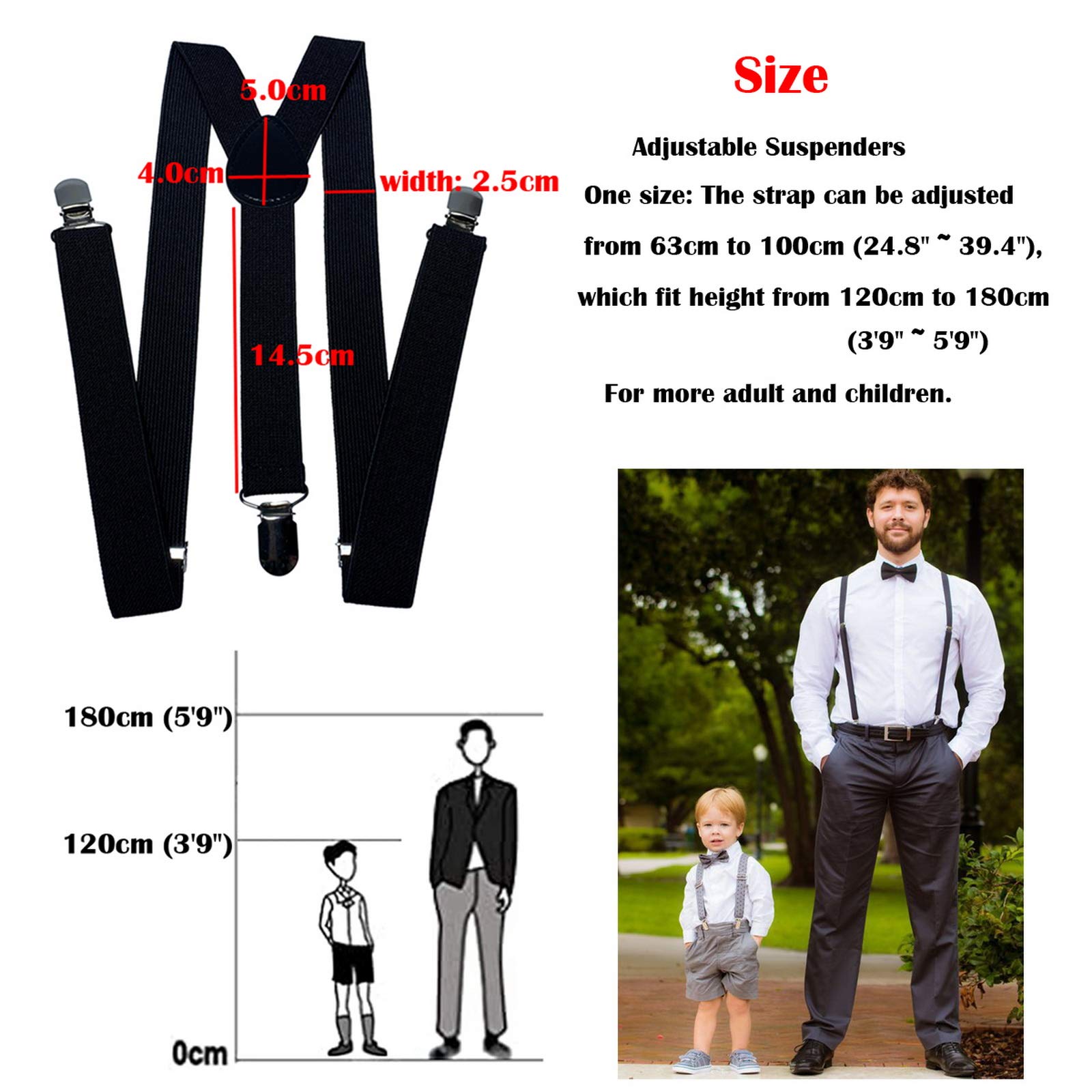 Tirantes elásticos anchos ajustables en forma de Y con 3 clips fuertes, para mujer, niños y niñas.