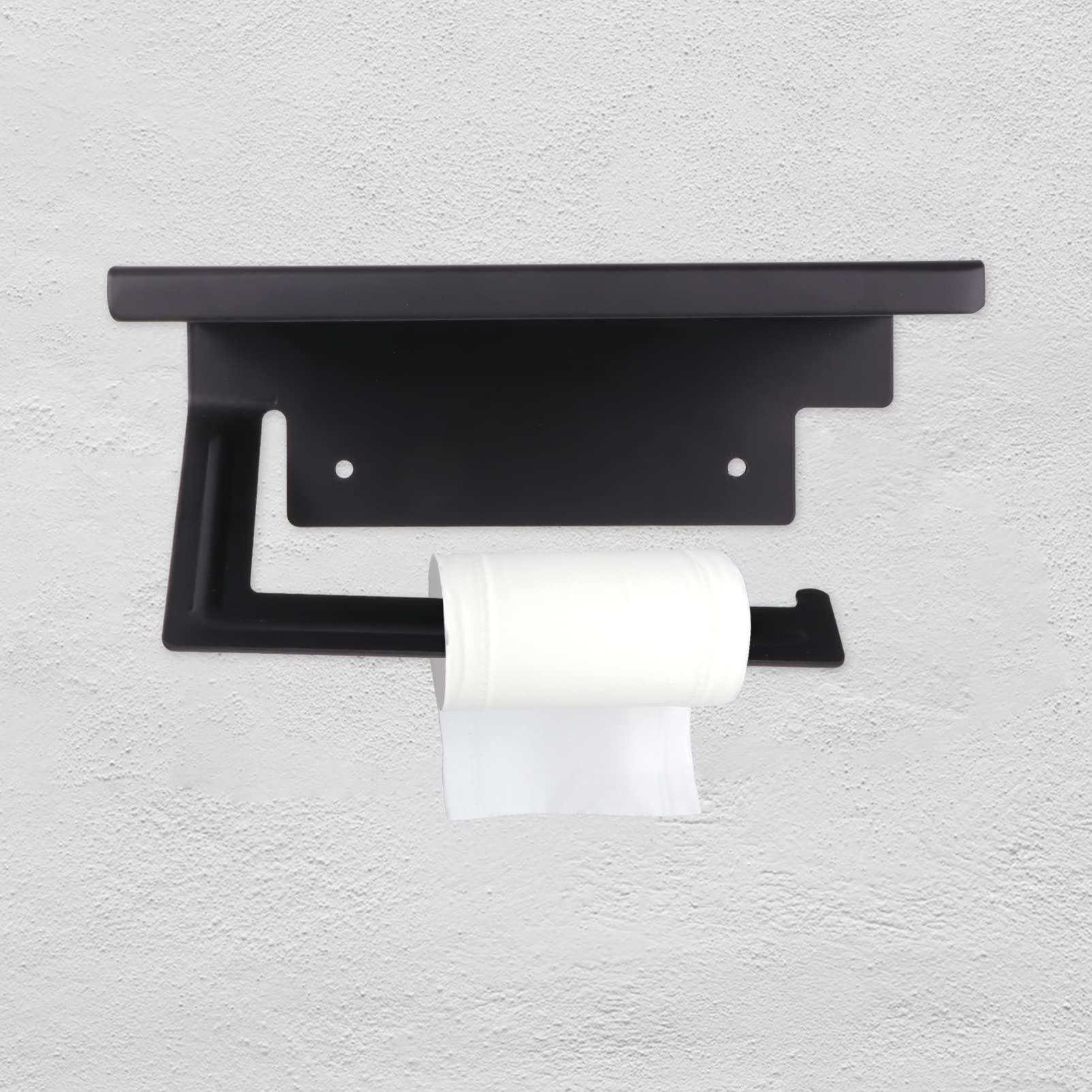 VASDEV Porta Asciugamani di Carta da Parete con mensola Dispenser di Carta igienica da Parete per Bagno Scaffale portaoggetti per Telefono con Viti per Bagno di casa Nero (Nero 18X12CM)