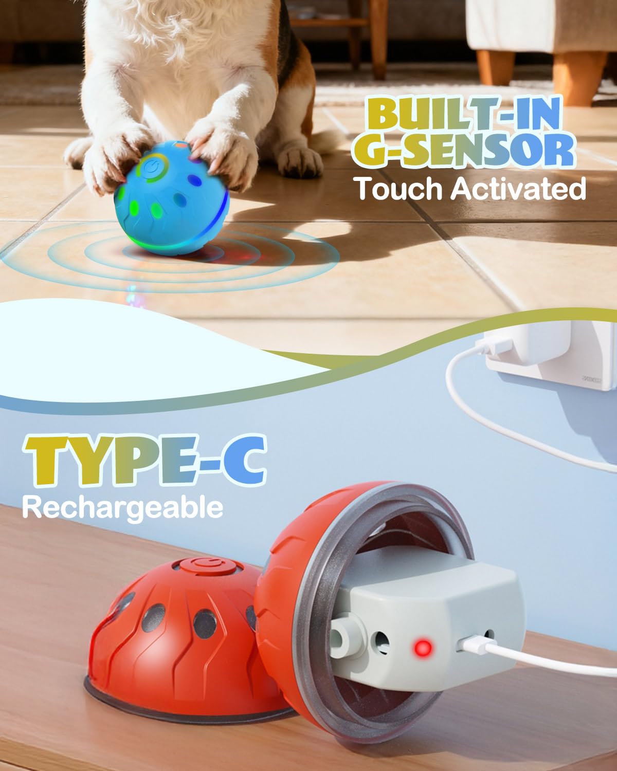 Zoomsnail Juguetes interactivos para perros, bolas automáticas recargables sin BPA con luces, impermeables y 2 modos de bolas para perros pequeños/medianos, perfecto para jugar y como regalo para