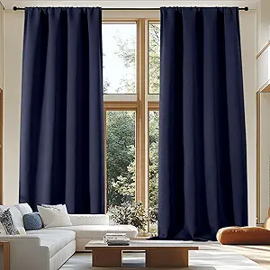 Simplebrand Ava Navy Blue Blackout Extra Long 10ft Curtains for Patio 120 Inches Long 2 Panels Set, Solid Thermal Insulated Energy Saving Rod Pocket Window Treatment Curtains Blackout Drapes, 50Wx120L