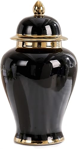 Black Ginger Jar Vase Decor - Ceramic Decorative Jars, 15"