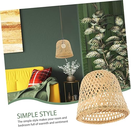 Miniatura 3 de DOITOOL 2 piezas de bambú mini decoración boho pantalla lámpara colgante bambú pantalla lámpara hecha a mano bombillas bambú tejido techo natural