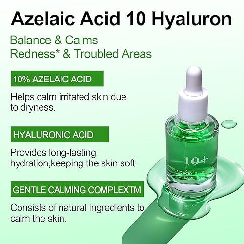 Miniatura 6 de Suero facial de ácido azelaico al 10%, suero facial para pieles sensibles, ácido hialurónico, niacinamida (1.0 fl oz1.01 fl oz.)