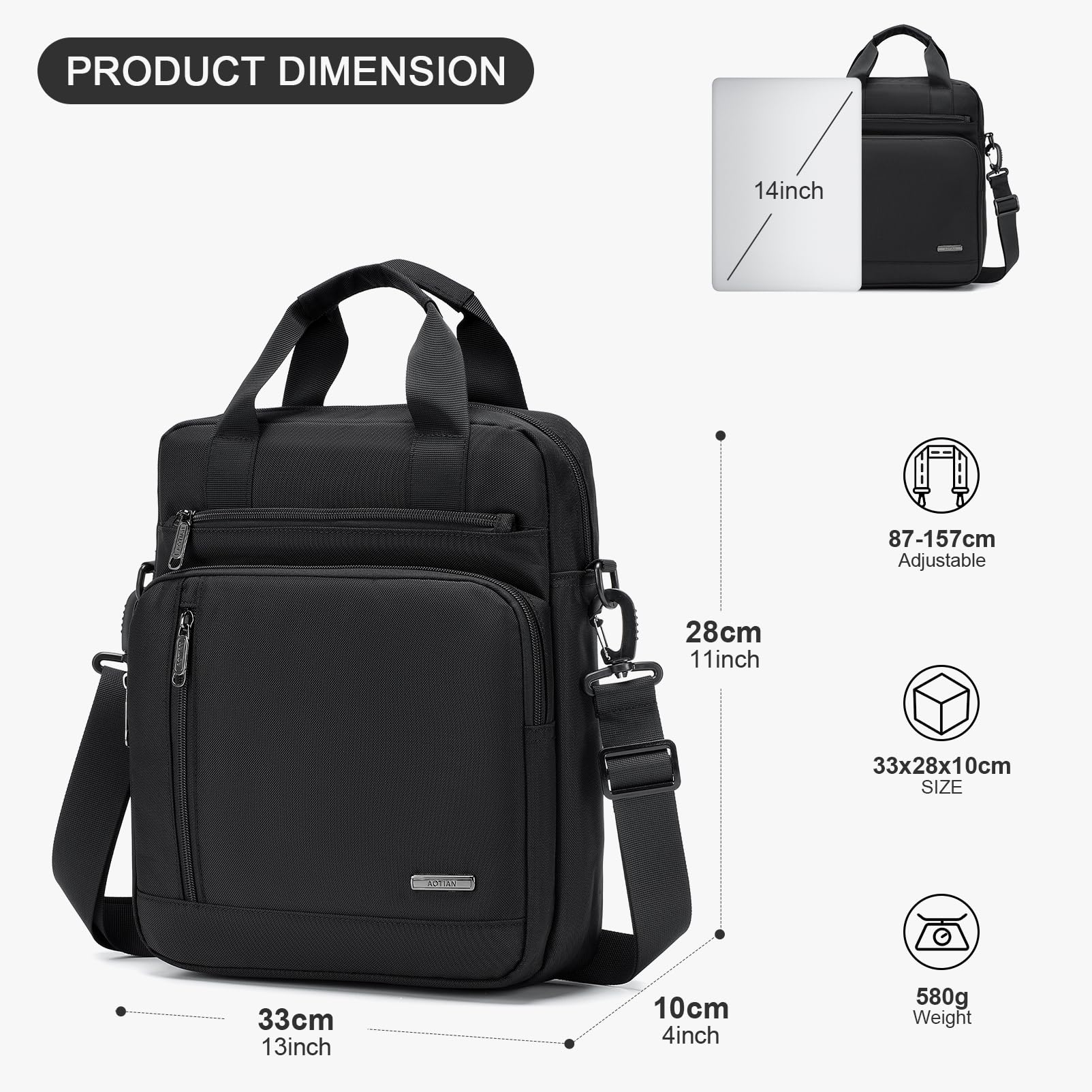 Borsello Uomo Tracolla Grande, Impermeabile Oxford Borsa Tracolla 33x28x10cm Per Laptop da 14 Pollici Casuale Borse a Spalla Uomo Con Tracolla Regolabile Per Lavoro, Viaggi, Shopping