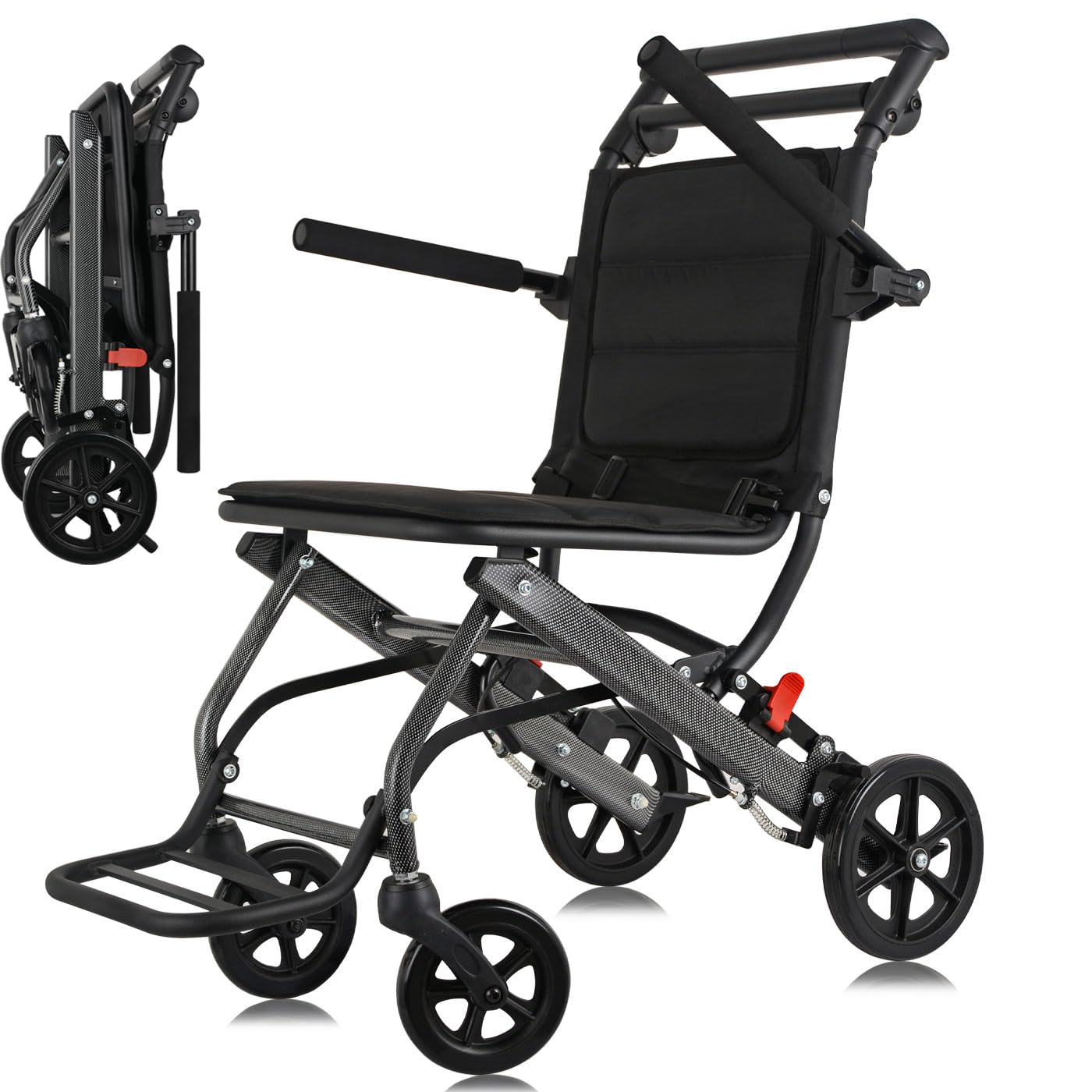 Transport Wheelchair Lightweight Foldable, Weight Only 15lbs, Folding