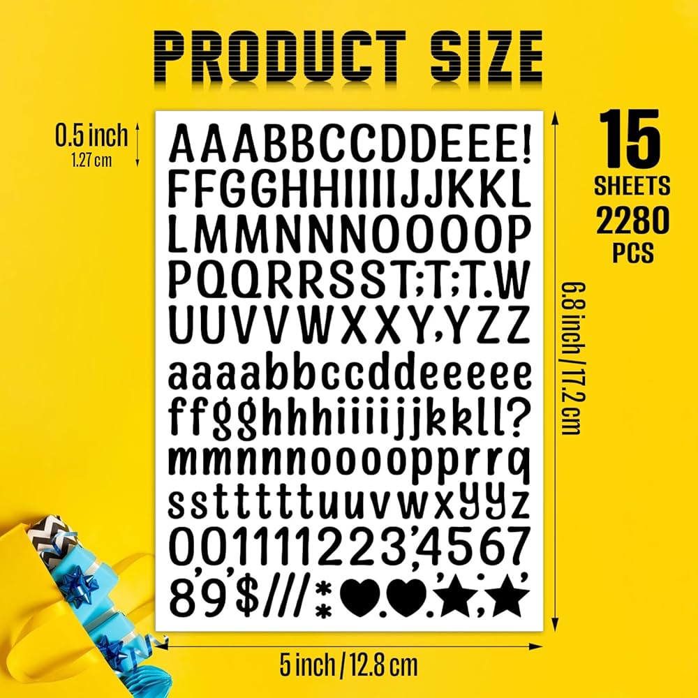 400 Pcs 24 Sheets Large Letter Mailbox Stickers 2.5 Inches Black Alphabet Number Self Adhesive Sticker For Bulletin Board, Classrooms, Scrapbooking, Poster Board, Wall Vinyl Stick On Letter