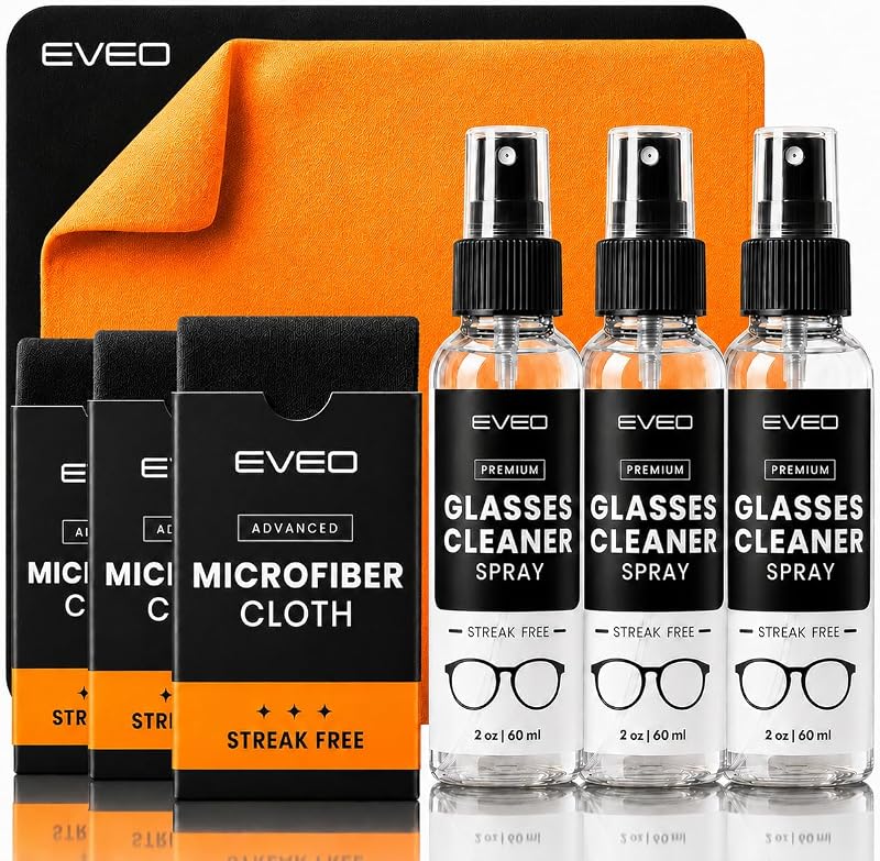 Glasses Cleaner Spray - Eyeglass Cleaner (No Streaks)| x3 Eye Glass Cleaners Spray + x3 Lens Cleaner Microfiber Cleaning Cloth, Glasses Cleaning Kit Eye Glasses Cleaner Spray & Cloth - 6oz(2ozx3)