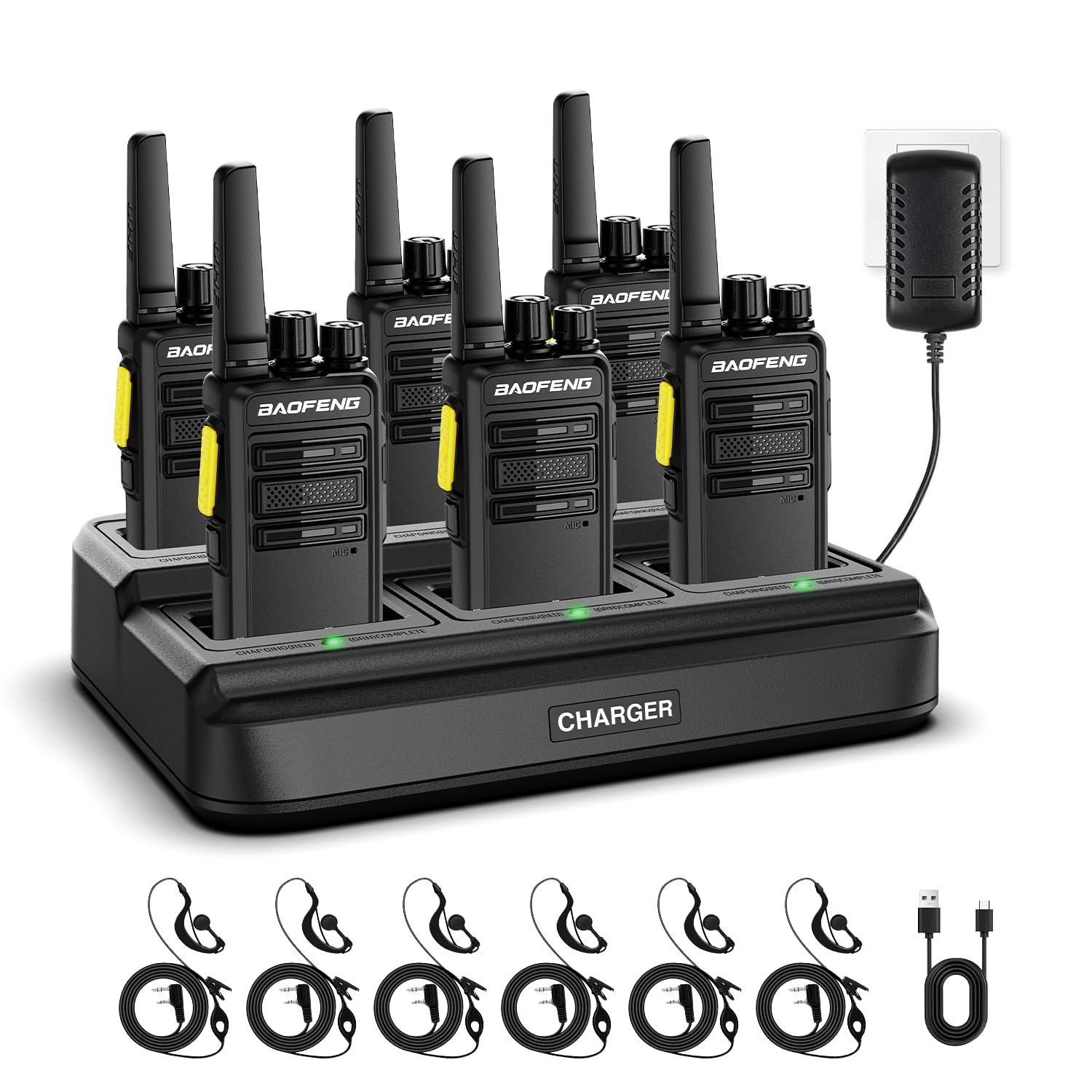 Photo 1 of BAOFENG BD-V12B Radio 6 Pack Long Range Walkie Talkies for Adults, Rechargeable Two-Way Radios Walkie Talkies with Earpiece, 6 Way Multi Gang Charger, USB Charging Battery for School,Church,Cruise