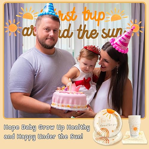 Miniatura 3 de Decoraciones de cumpleaños de primer viaje alrededor del sol – Decoraciones de primer cumpleaños de arco iris para niñas y niños, platos y