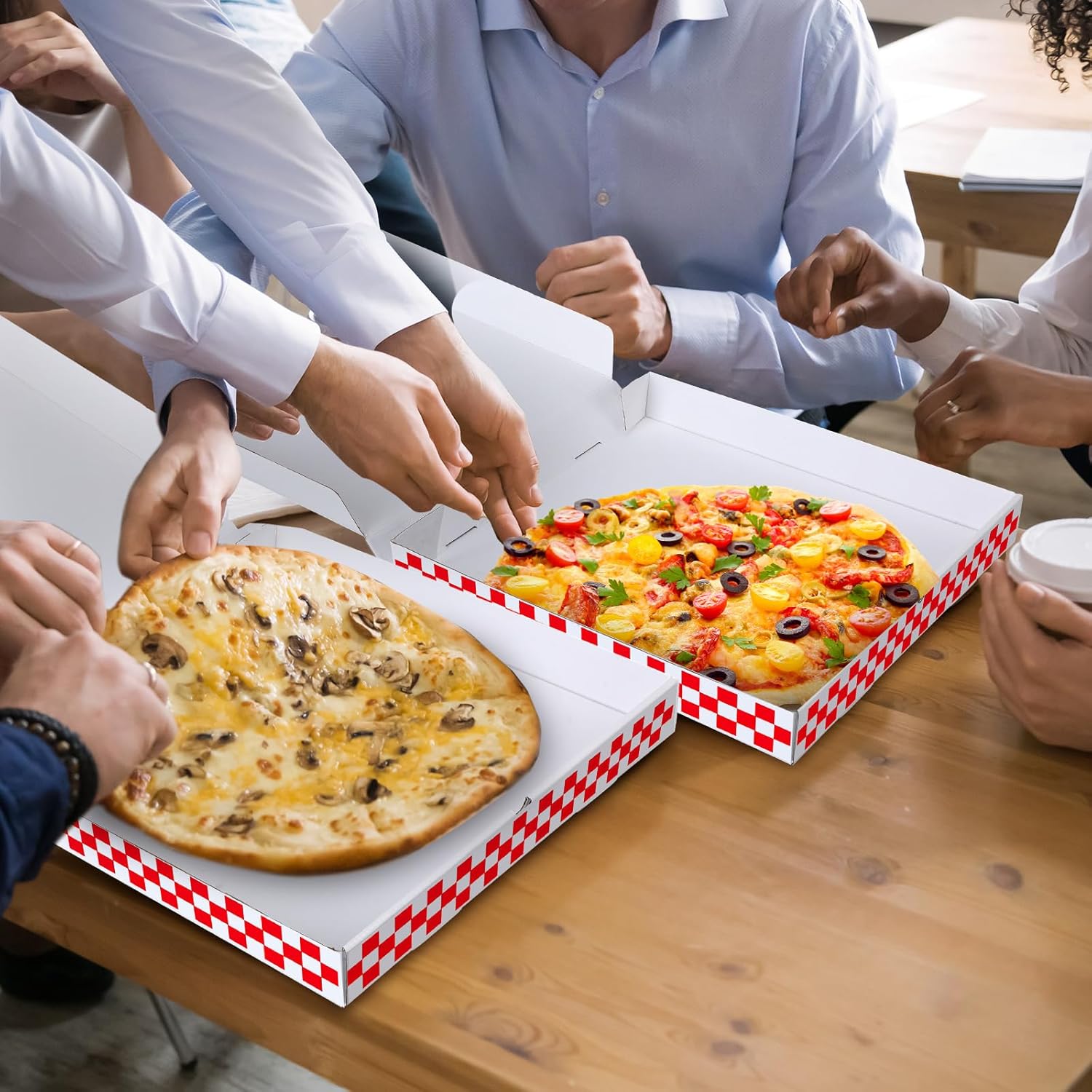 10 Pack Corrugated Pizza Boxes in Bulk, 16 x 16 x 2 Inch Pizza Box White Red Food Delivery Boxes Take out Food Containers for Cookies, Cake, Party Favors, Wedding