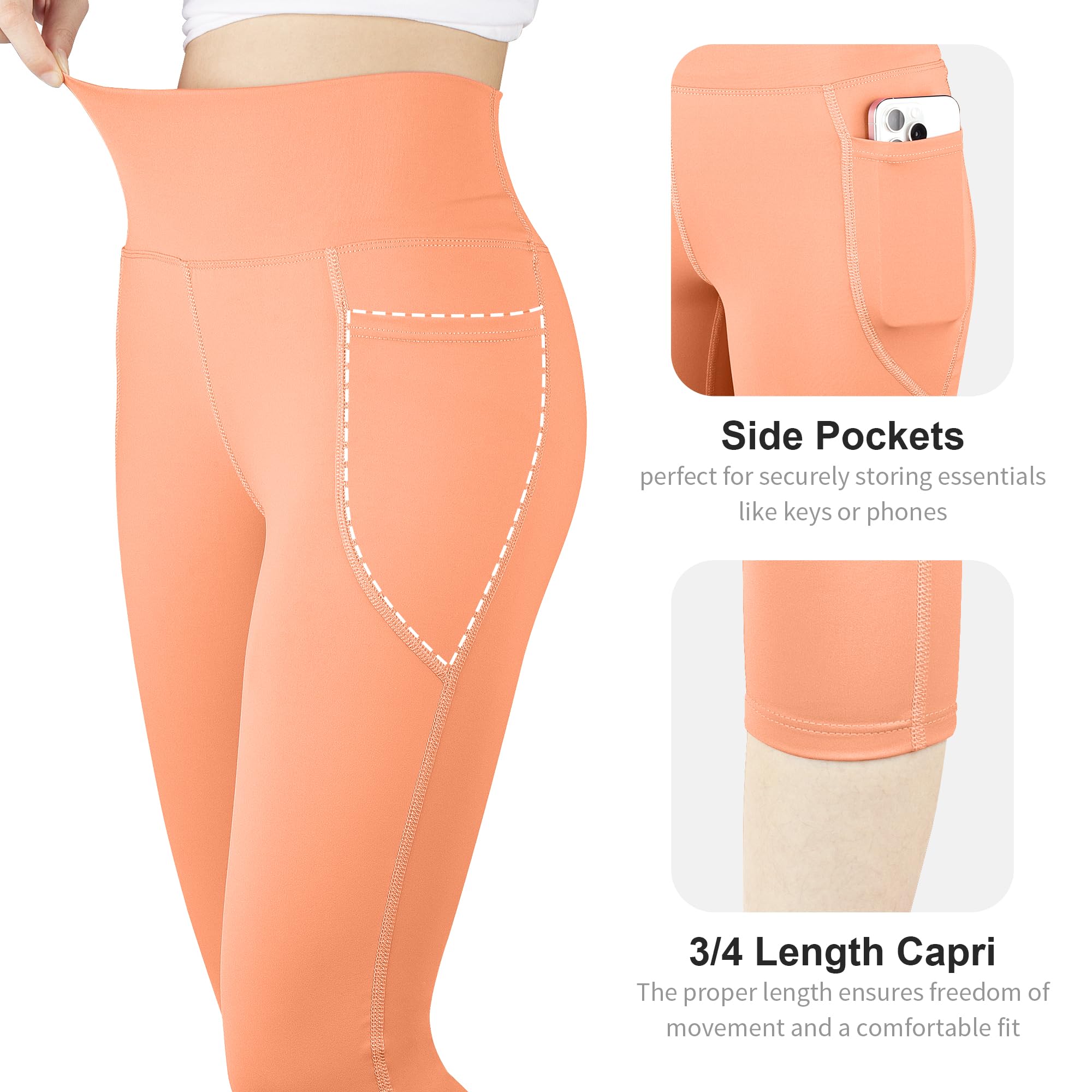 BIG ELEPHANT – Paquete de 3 Leggings Capri para Niñas con Bolsillos – Pantalones de Cintura Alta para Yoga y Deportes, Ideales para Correr, Danza y Entrenamiento