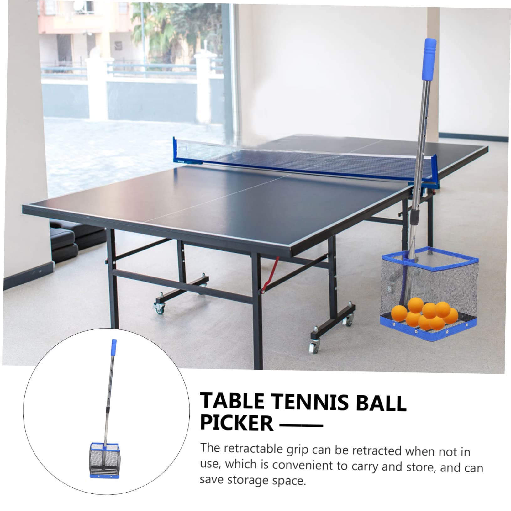 UPKOCH Raccoglitore in Metallo e Nylon, Design Regolabile Struttura Semplice Manico Telescopico di Palline da Ping Pong per Allenamento e Raccolta Comoda