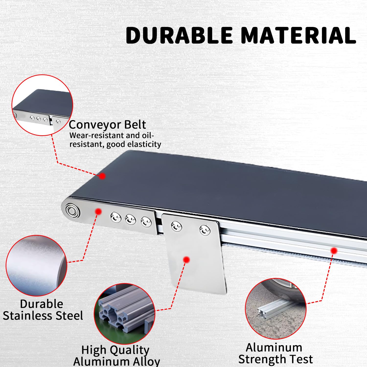 Mini Trasportatore Automatico in Acciaio Inox, DC 12 V Nastro Trasportatore Elettrico da Desktop con Adattatore, Velocità Regolabile, Studente Attrezzatura Didattica Esperimento di Attrito