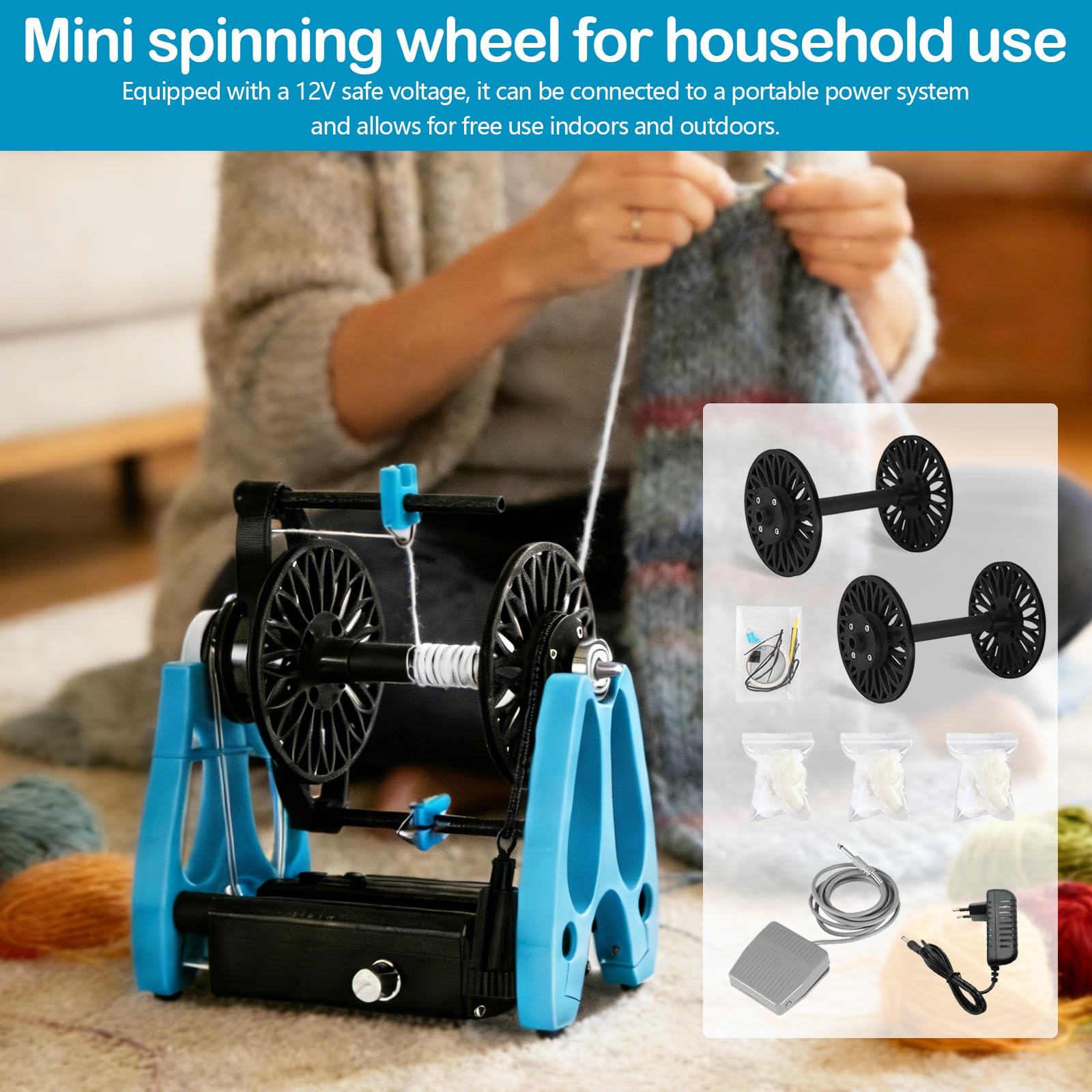 Filatoio Elettrico, Mini Filatoio per Lana per Uso Domestico con Pedale Controllo di velocità Continuo Macchina per Avvolgimento Filati A 1800 Giri/Min per Cotone E Seta