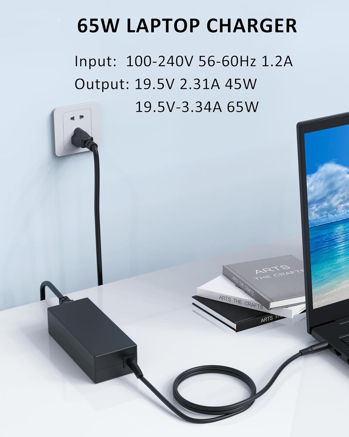 65W AC Adapter Compatible with Dell 15 DC15250/16 DC16255/14 DC14250, Pro 16 14 PC16250 PC14250, Pro 14 15 Essential PV14250 PV15255 Micro QCM1250 Laptop Charger Power Cord