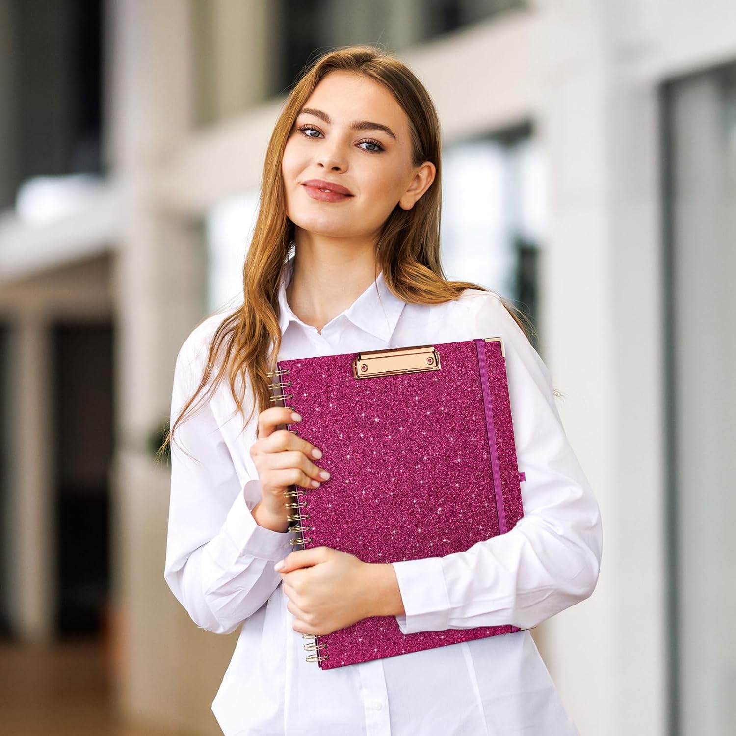 EYROZILL Clipboard Folio with Storage Pocket Organizer Folder Refillable Lined Notepad Spiral Clipboards, Rose red - Image 2