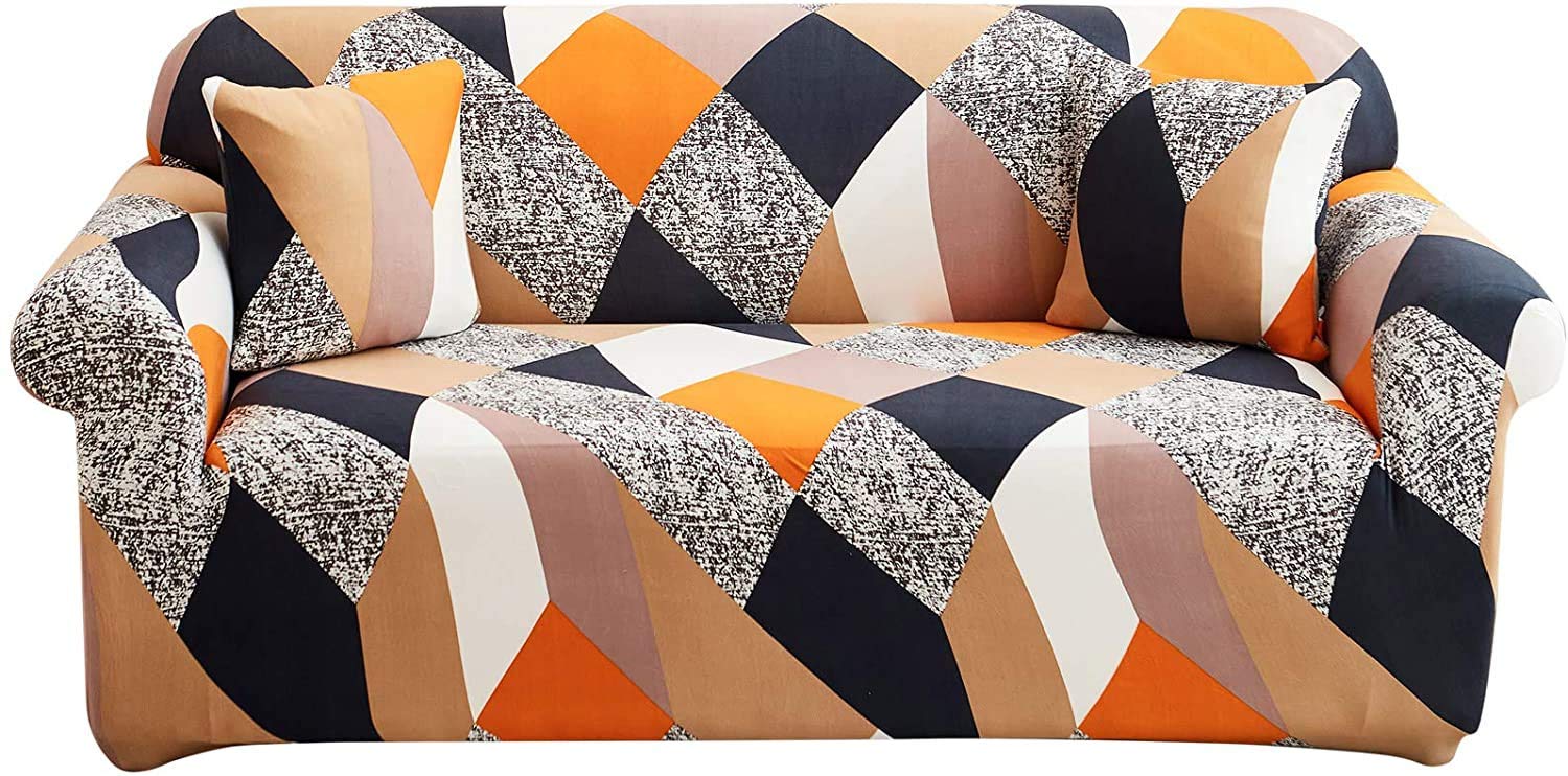 Housse de canapé extensible gris géométrique pour un salon accueillant