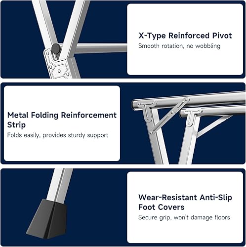 Miniatura 4 de MIKEE Tendedero de Ropa de 79 Pulgadas, Perchero de Secado de Ropa Plegable para InteriorExterior, Estante de Ropa Ajustable en Longitud, Ahorro de