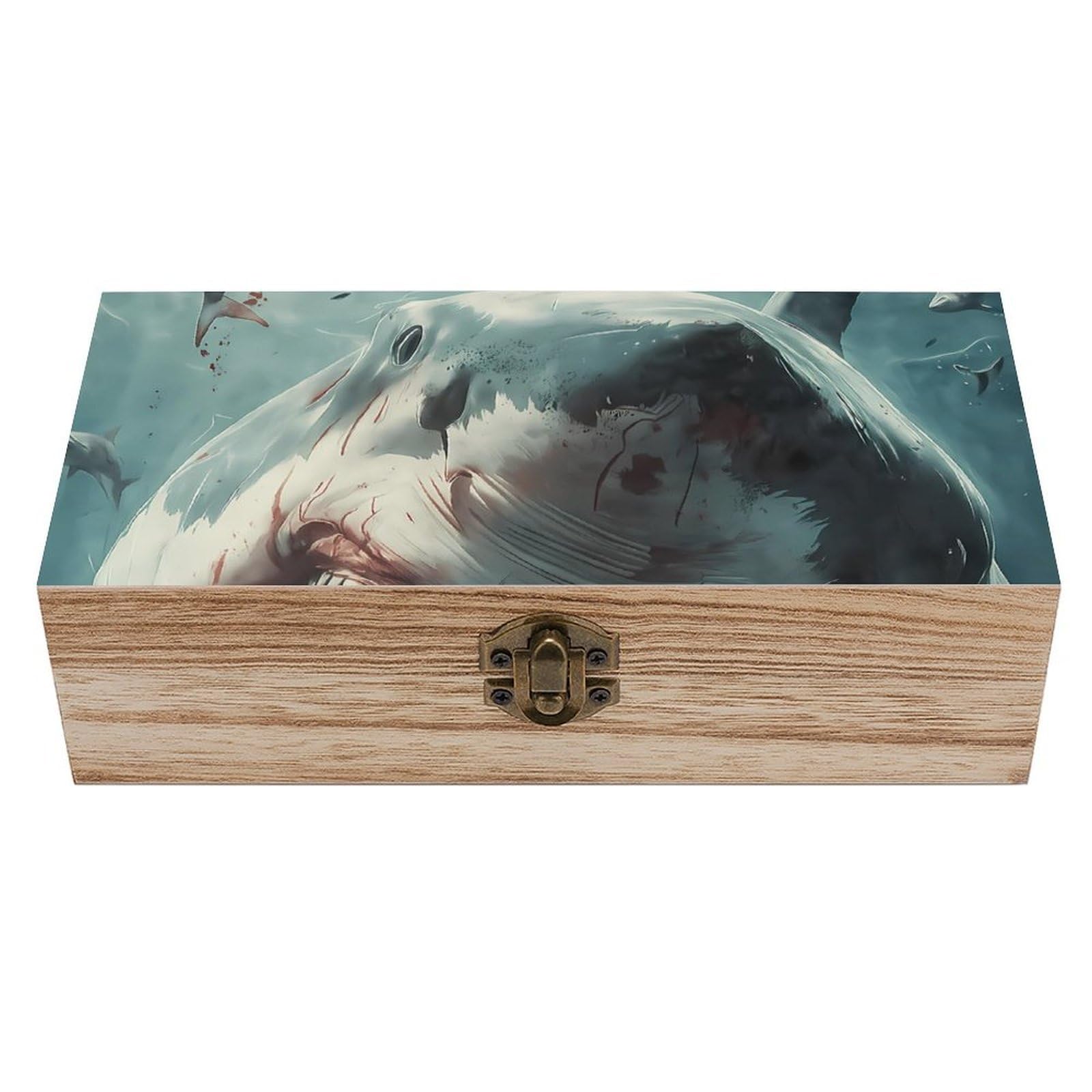Oudrspo Intense Shark Attack Retro Wooden Storage Box Keepsake Jewelry Decorative Art Storages Box Gift Boxs