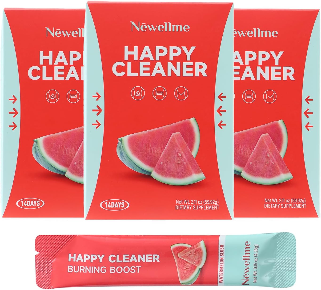 Newellme Watermelon Berry Superfoods Happy Cleaner Probiotic Powder, Happy Cleaner para Bajar De Peso, Natural Antioxidant & Greens Mix with Fruits and Veggies (42-Days, Watermelon)