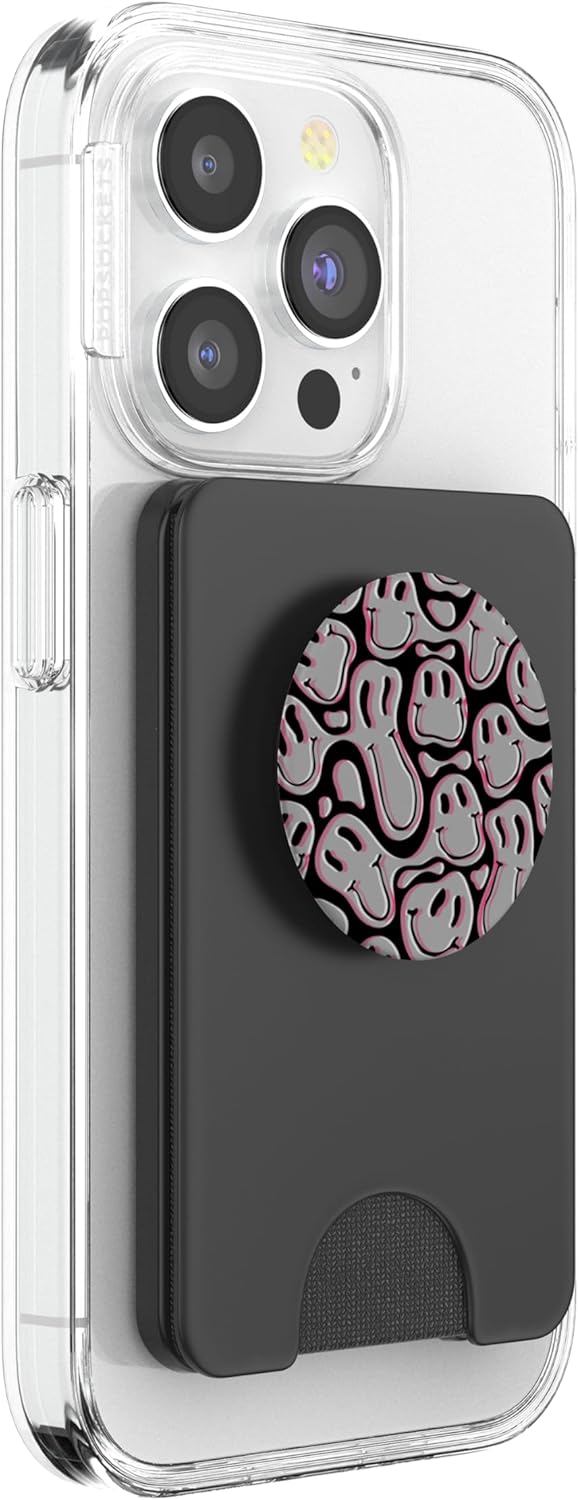 Aesthetic Trippy Grey Pink Liquid Swirl Dripping Smile face PopSockets PopWallet for MagSafe