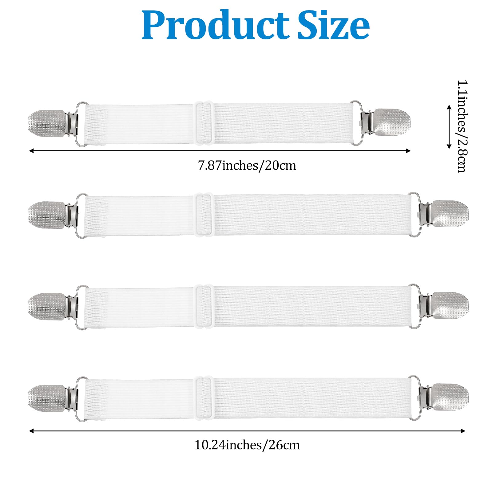 Giantree 4Pcs Ironing Board Cover Fasteners, Adjustable Bed Sheet Straps, Bed Sheet Clips Fitted Sheet Clips, Keep Ironing Pad from Sliding End Binding Tightener Grippers Straps Suspender