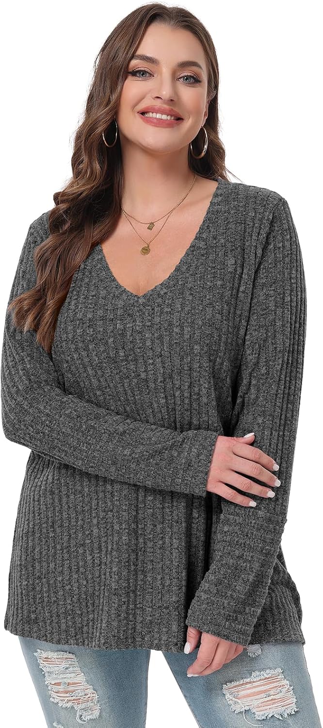 BELAROI Plus Size Long Sleeve Tops for Women Casual Shirts V Neck Tunic Sweaters Pullover Lightweight - Image 3