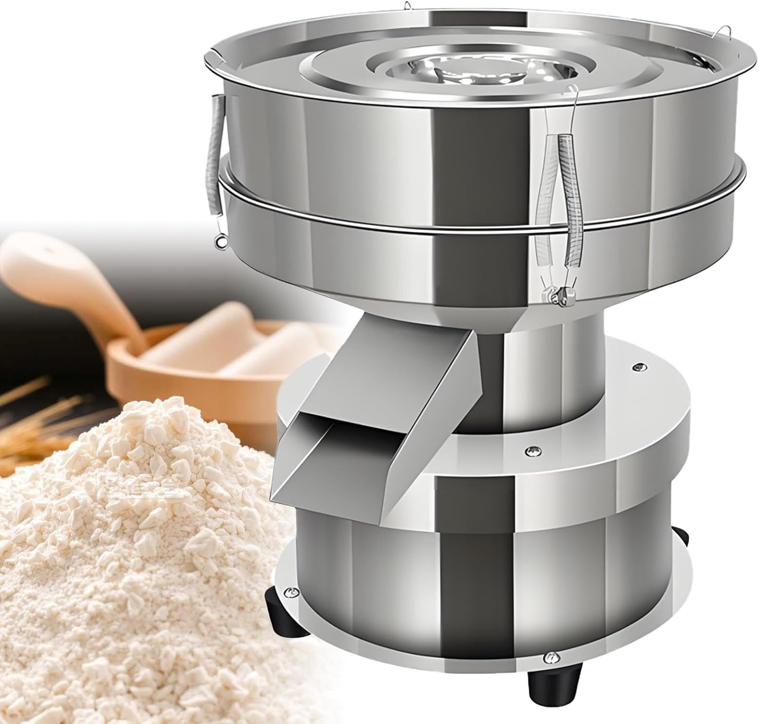 Automatic Flour Sifter Electric, Vibrating Sieve Shaker Machine with 40/60 Mesh Screens Φ11.8inch for Baking, Powder Sugar, Cake Decorating, Stainless Steel 110V10cm-60mesh