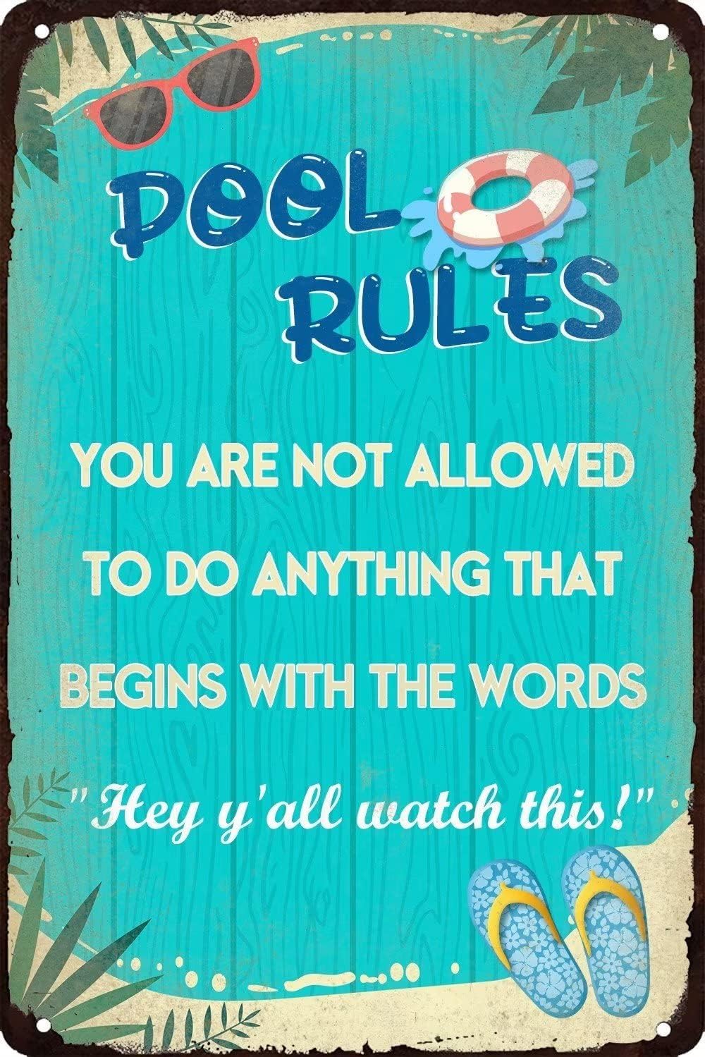rayprint Funny Pool Rules Metal Tin Sign, Outdoor Pool Decor Wall Decor Sign for Home Bathroom Outdoor Swimming Pool Backyard Walls Bar Cafe 8x12 Inch