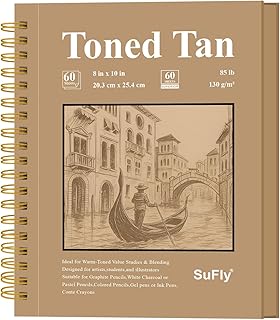 SuFly Toned Tan Paper Sketchbook, 5.5x8.5 Inches, 60 Sheets - 90lb/150gsm Tan Drawing Paper for Mixed Media, Charcoal, Graphite, Colored Pencils & White Gel Pens, 100% Recycled, Wire-O Bound.
