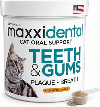 maxxipaws maxxidental Oral Care Powder for Cats - Teeth & Gum Health 3.2 oz | Kelp, natural zeolites, enzymes and probiotics for cleaner teeth, less plaque, fresher breath & healthier gums - Made in USA