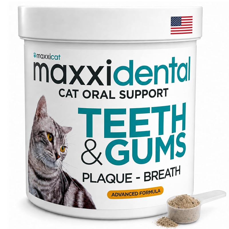Pó para cuidados bucais de gatos maxxipaws maxxidental com algas, enzimas e probióticos, 90 g