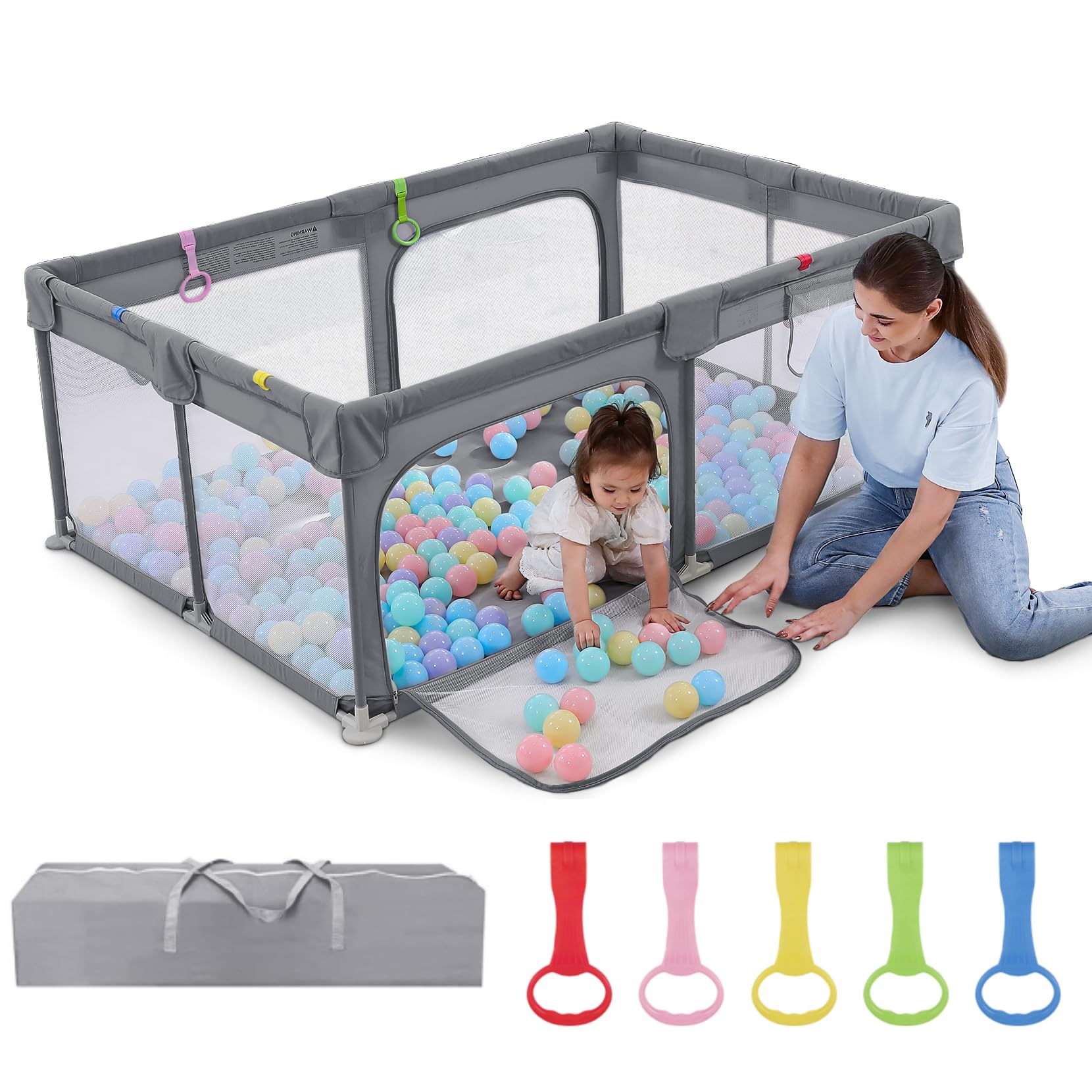 Dripex Laufstall Baby 120x180cm, Laufgitter Baby, Laufstall mit atmungsaktivem Netz, Laufgitter 300D Oxford Gewebe, Playpen, kinderlaufstall, Große Sicherheitsspielplatz, Grau