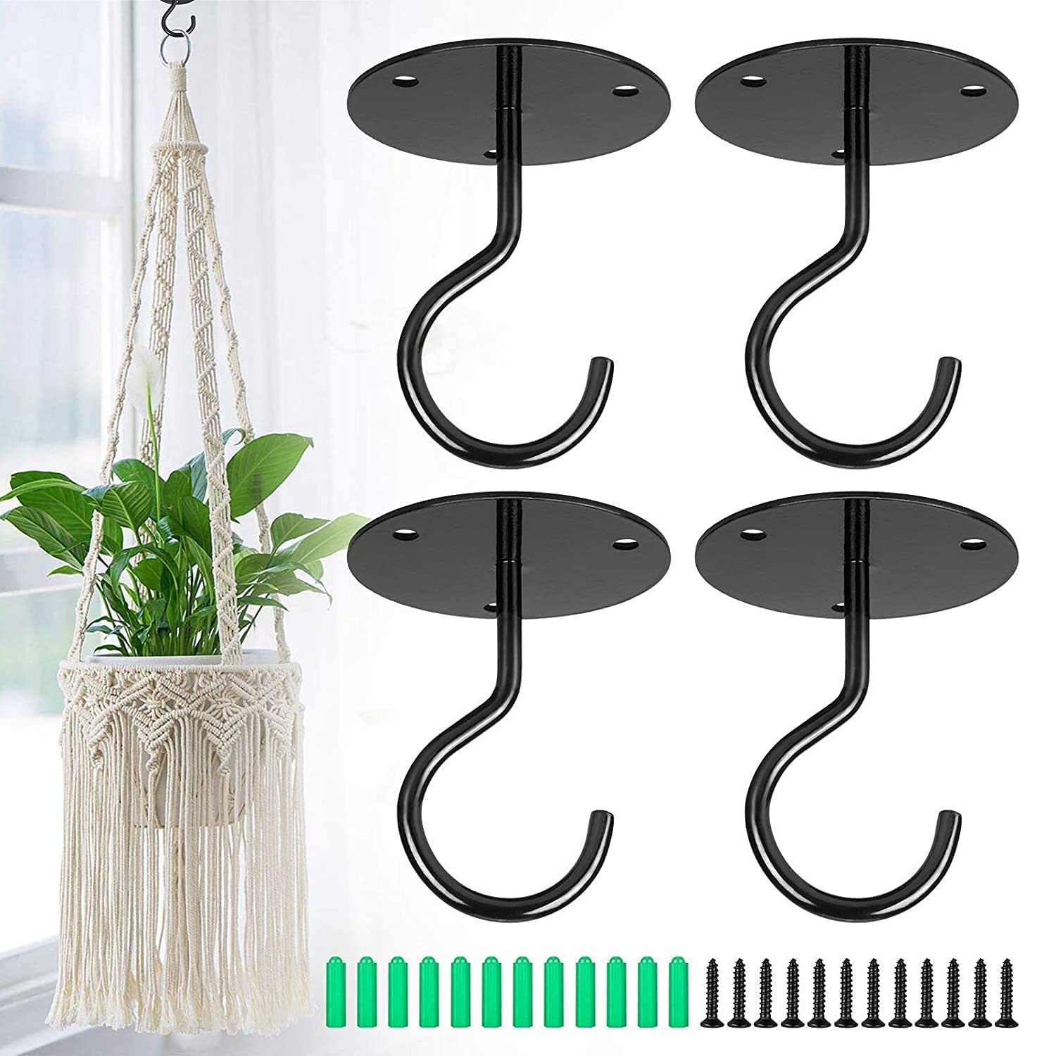 DIAMOND BRAND Wall Mount Ceiling Hooks for Hanging Plants 4PCS, Sturdy Iron Ceiling Hooks Hanging Plant Hook for Hanging Bird Feeders,Wind Chimes,Planters,Outdoor Decoration Hooks,Baskets (Black) (B0B4F3JFC6) Amazon Price History, Amazon Price Tracker