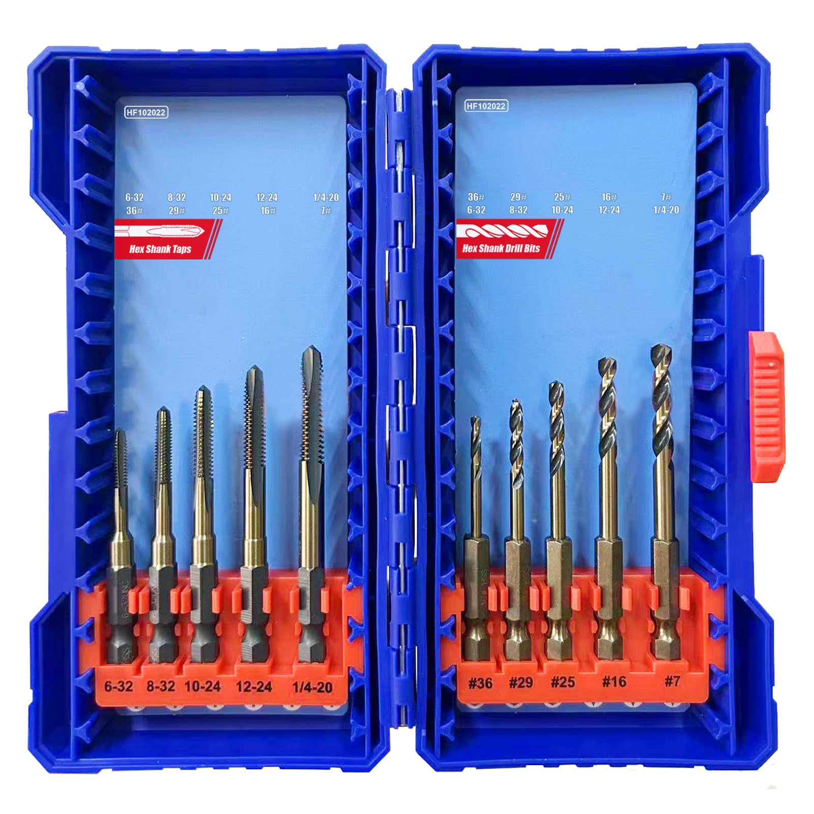 HIGHFIRE Juego de 22 brocas y grifos de vástago hexagonal para metal, listo para impacto, incluye grifos de rosca 6-32UNC a 1/5.1 cm-13UNC | Grifo combinado y broca | DIY y uso profesional