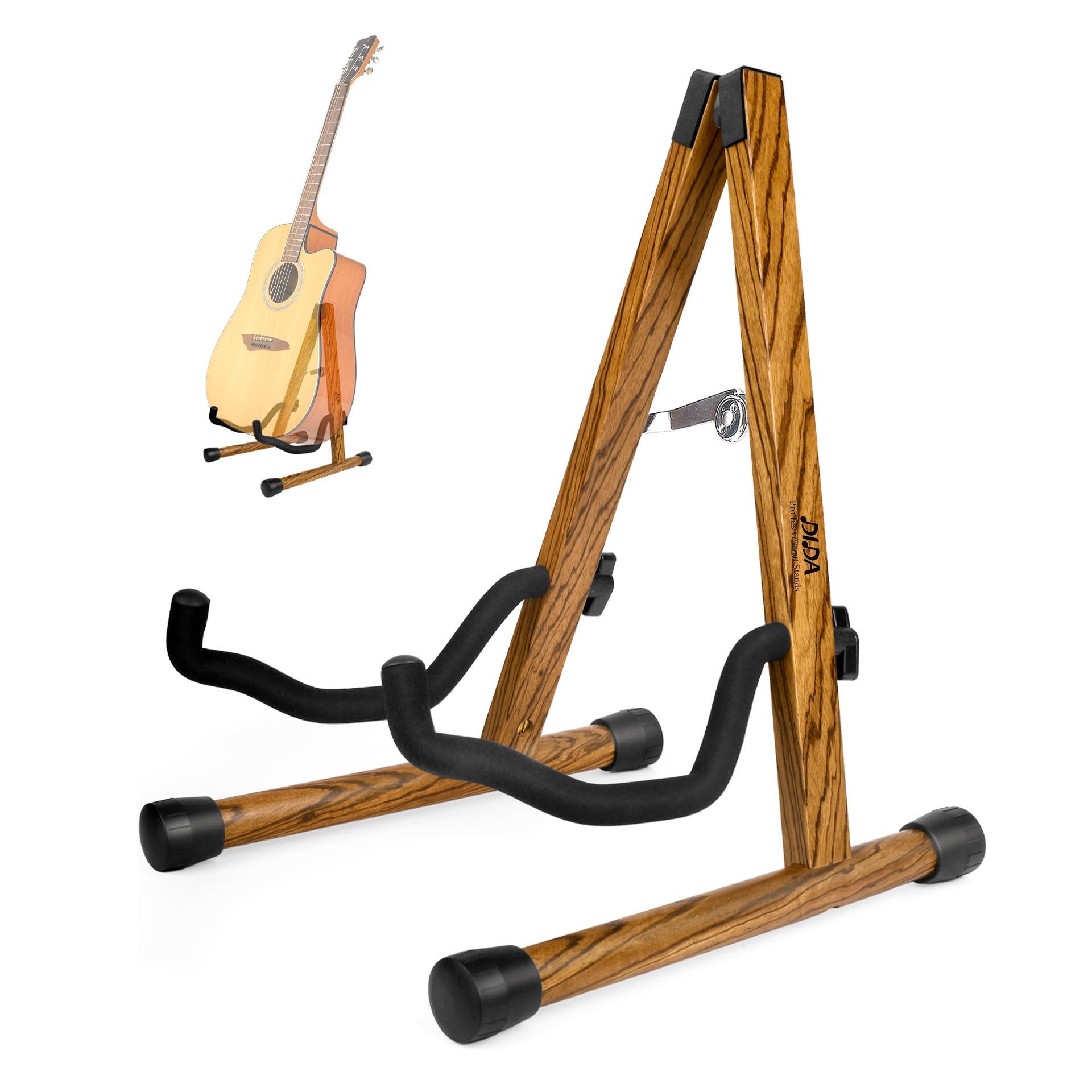 DIDA Guitar Stand, Wooden A-Frame Stands for Acoustic Guitar, Violin, Ukulele, Electric Guitar, Bass, and Cello with Non-Slip Padding for Home and Travel (Zebra Wood, Acoustic Guitar)