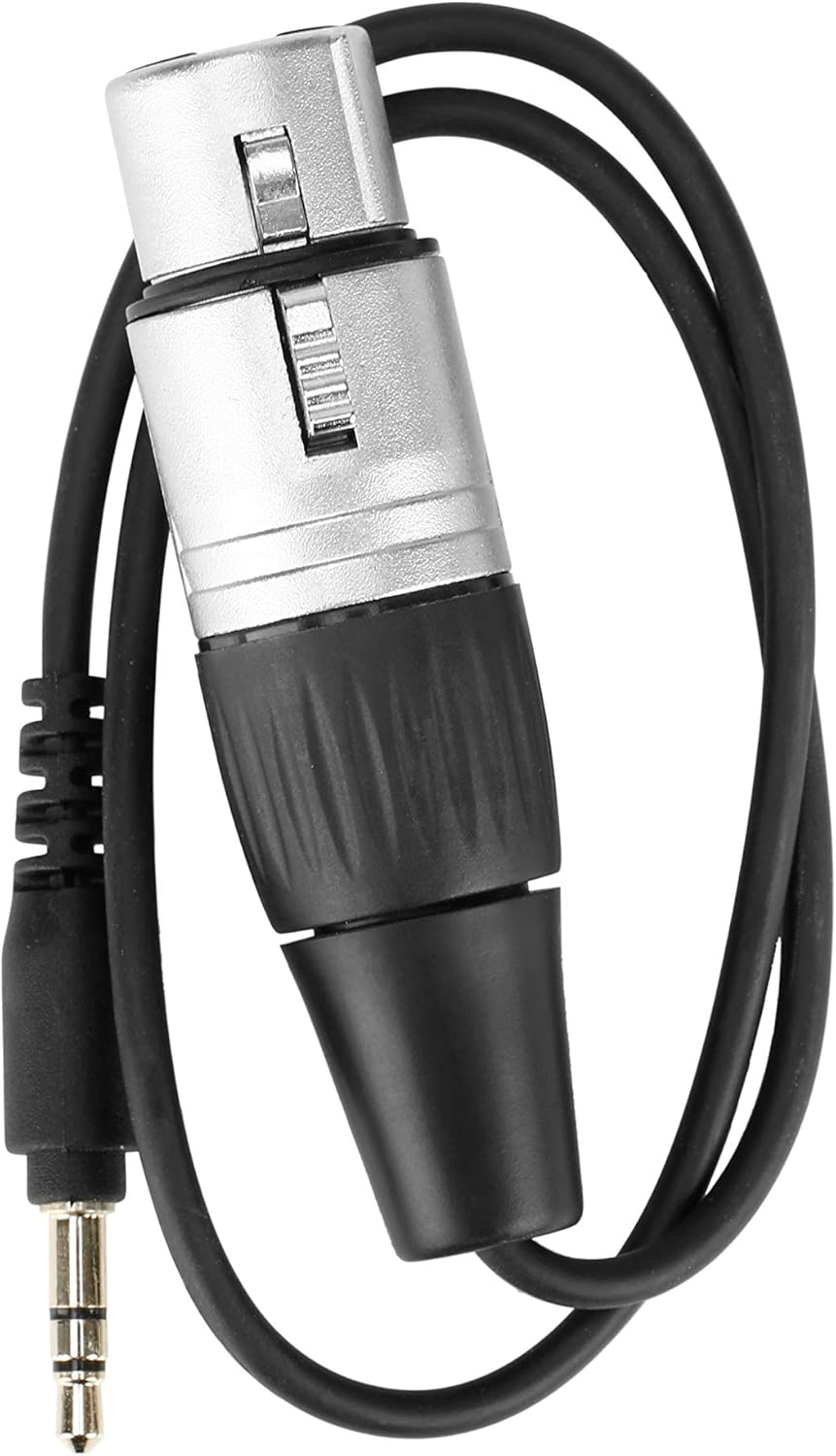 XLR female to 3.5mm TRS male cable for connecting the receiver to cameras.