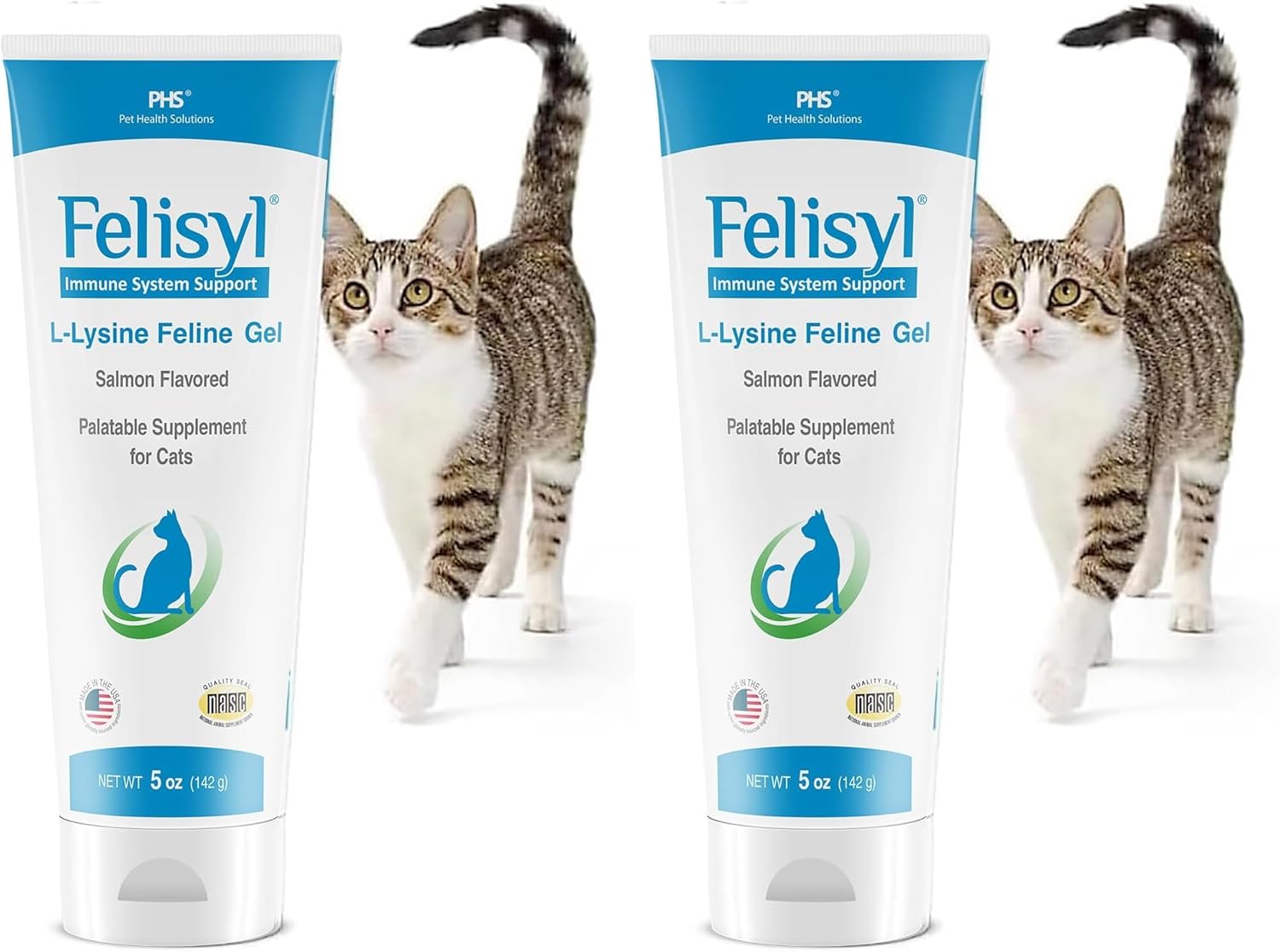 Felisyl L-Lysine Gel for Cats & Kittens (5oz) – Immune System, Respiratory & Eye Health Support. Reduces Sneezing, Runny Nose & Watery Eyes. Daily Salmon-Flavor Supplement – Made in USA (Pack of 2)