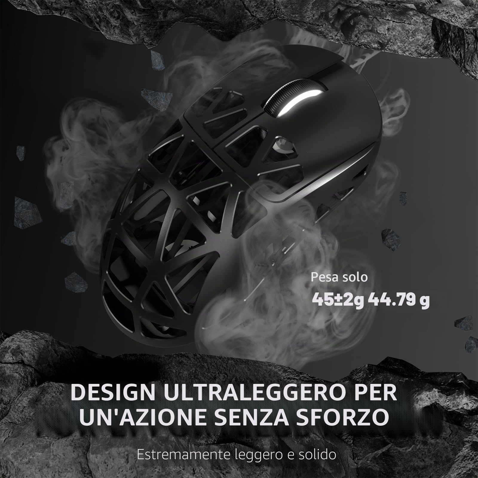 ATTACK SHARK R2PRO 45g SUPERLIGHT Gaming Mouse in Lega di Magnesio, PixArt PAW3950, 42000DPI, Wireless 8000Hz Tasso di Polling, G502 Mouse da Gioco, 2.4G/BT/Cablato, con Cavo a Spirale, PC/Mac, Nero