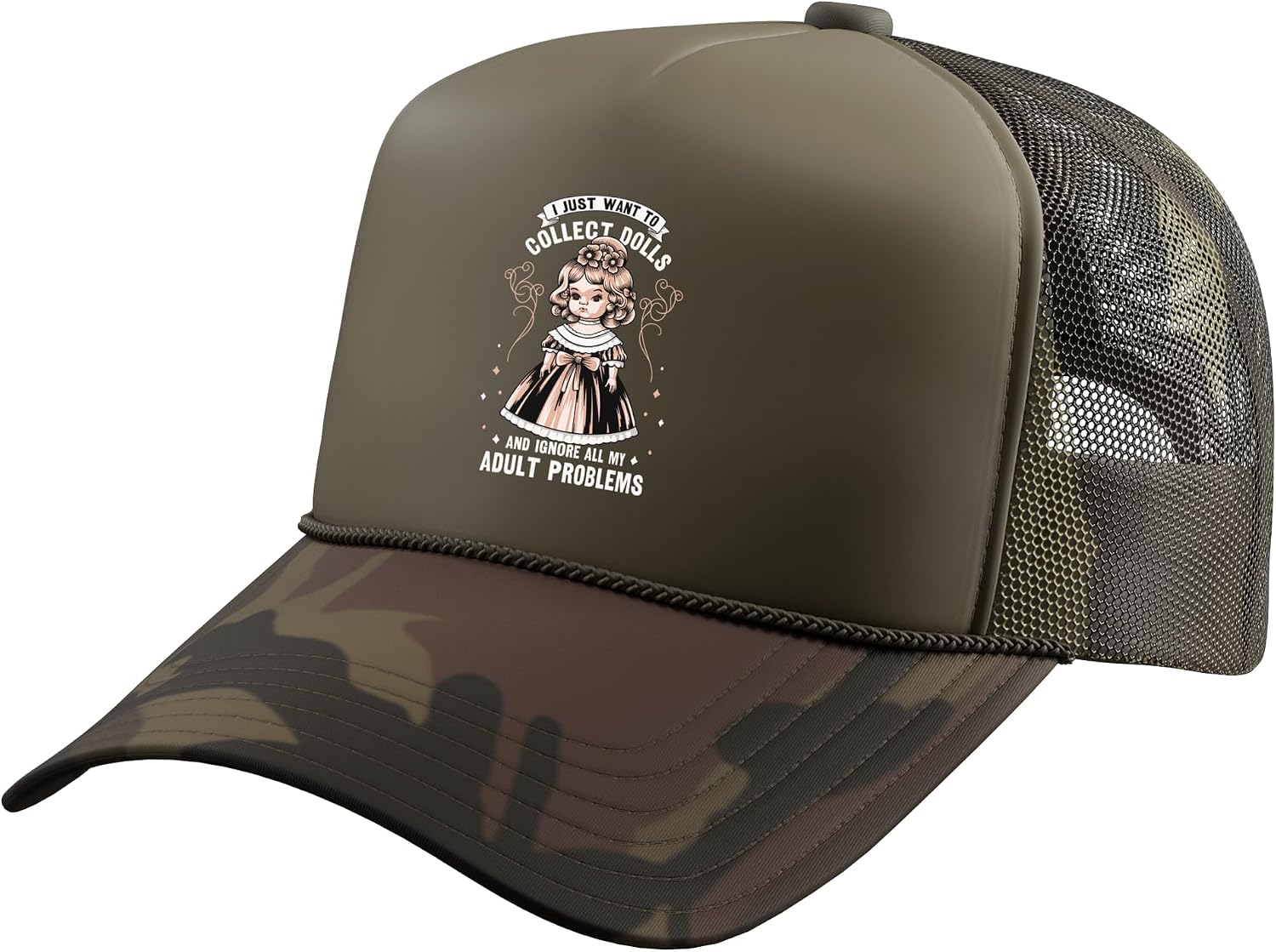 Collectible Doll Porcelain Doll Antique Doll Lover Trucker Hat with Adjustable Mesh Back