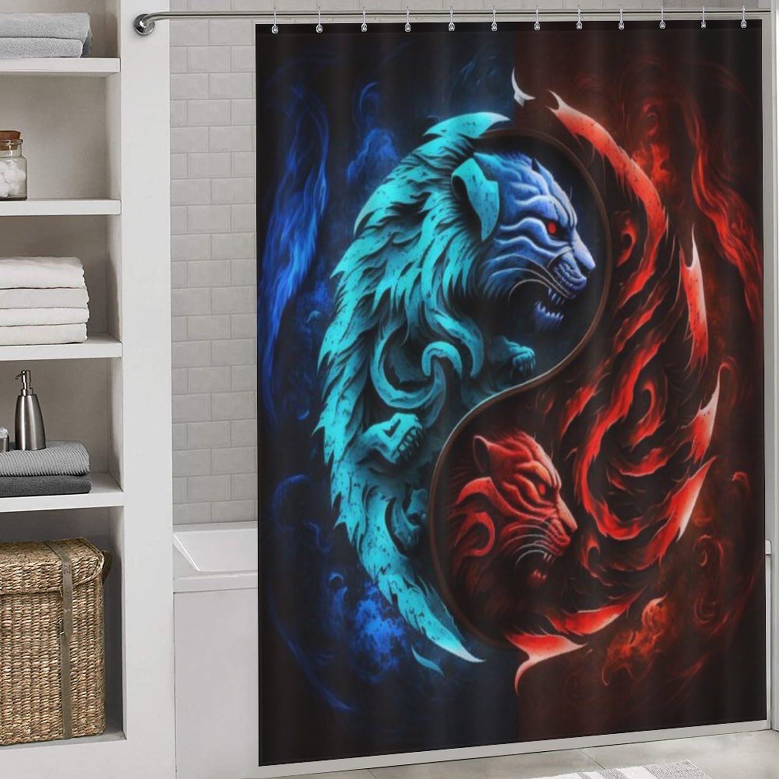 Rideau de douche tigre imperméable et lavable en tissu polyester anti-moisissure