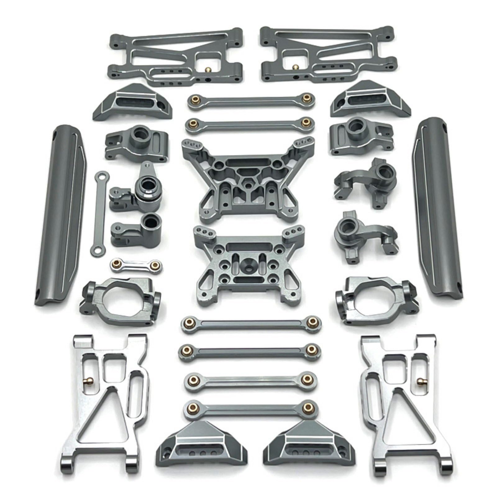 Voiture Électrique Ensemble Kit de Mise à Niveau Pièces Métal Alliage Aluminium CNC Renfort Châssis Direction pour Modèle RC 1/10 10208 Adaptée aux Courses Tout- aux Amateurs, Gris