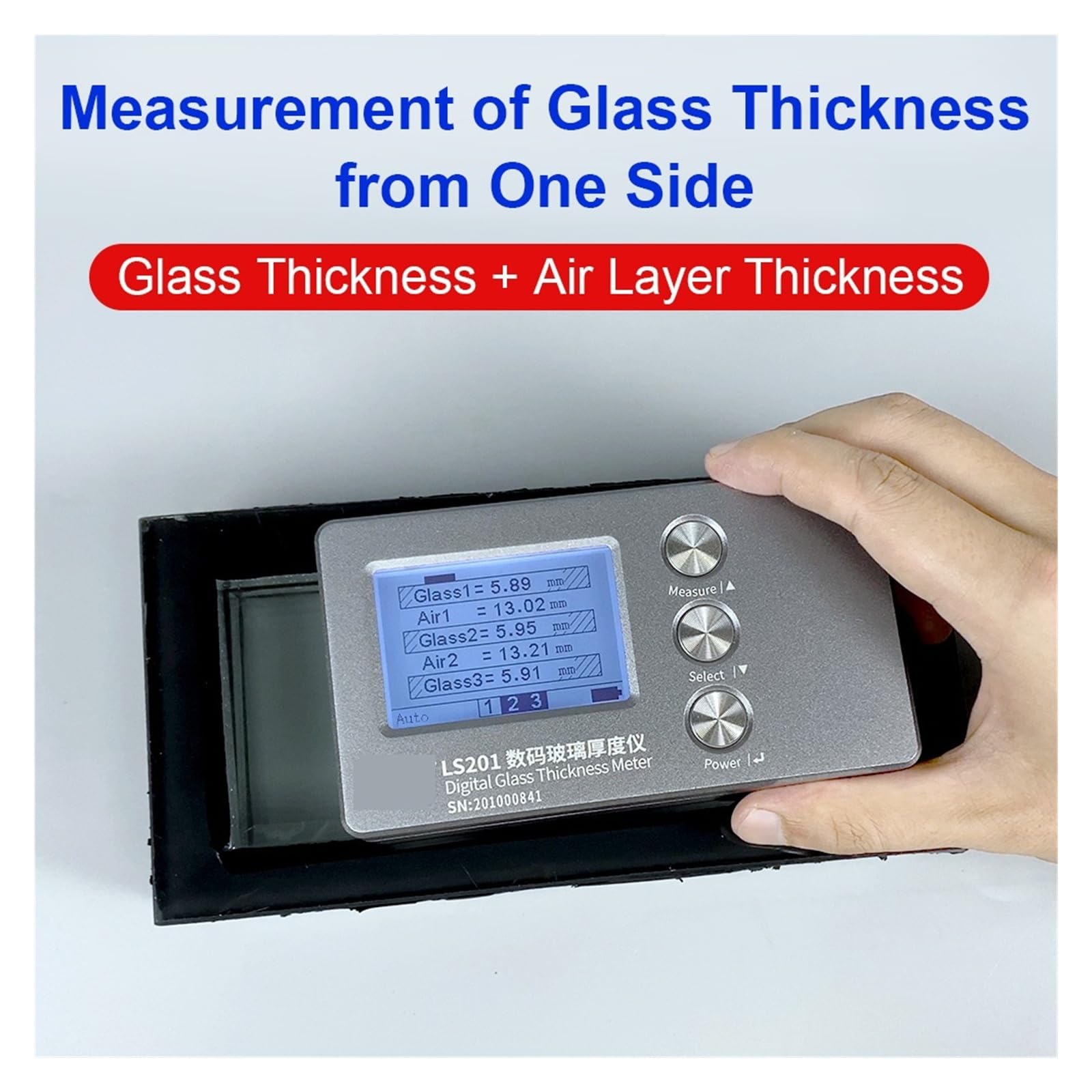 Medidor digital de grosor de vidrio, herramienta de medición de acristalamiento de ventanas para un funcionamiento sencillo, ideal para paredes de cortina, medición precisa y fácil de usar