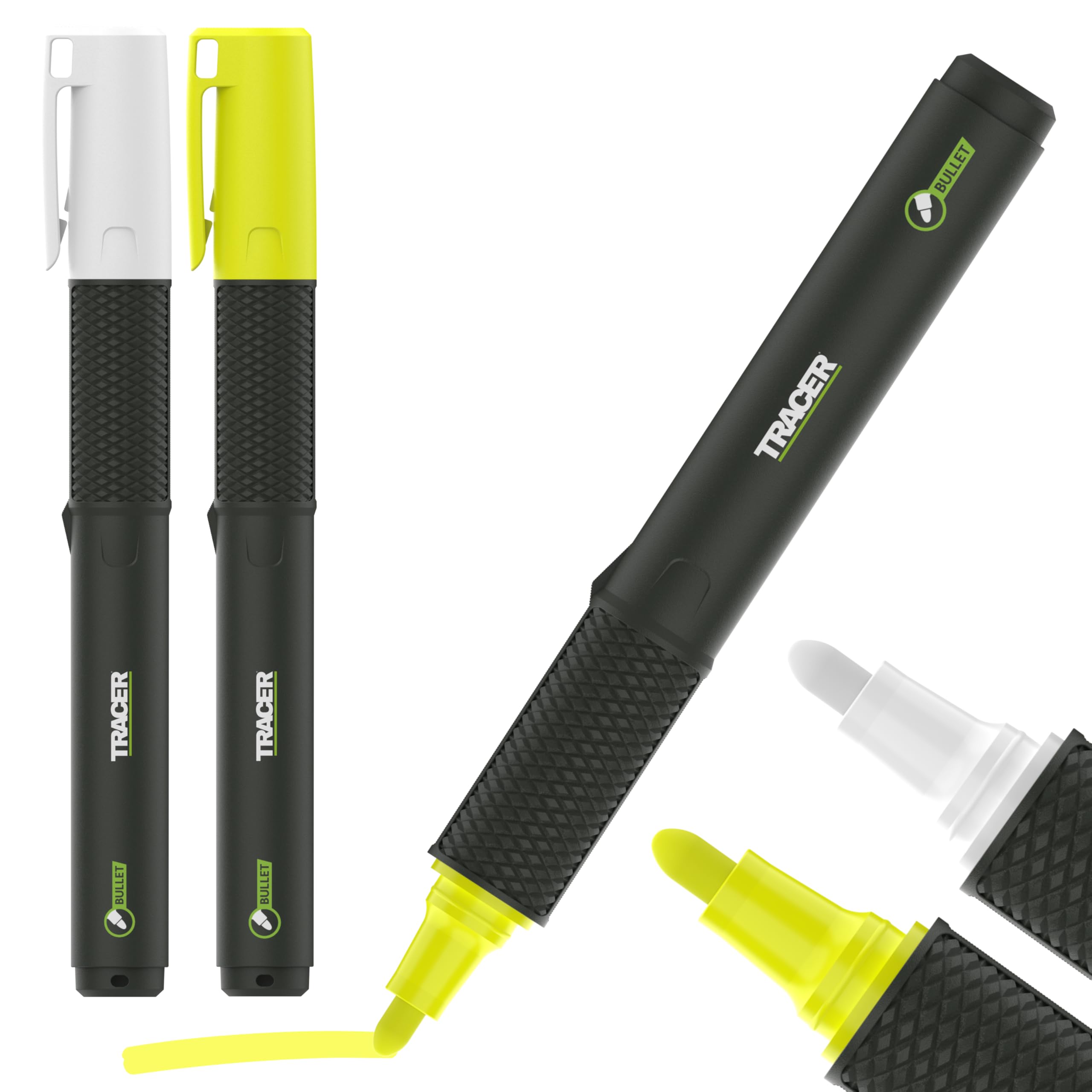 Tracer 2.0 Paint Marker Pens x2 | White & Yellow | Hi-Vis Bullet Tip